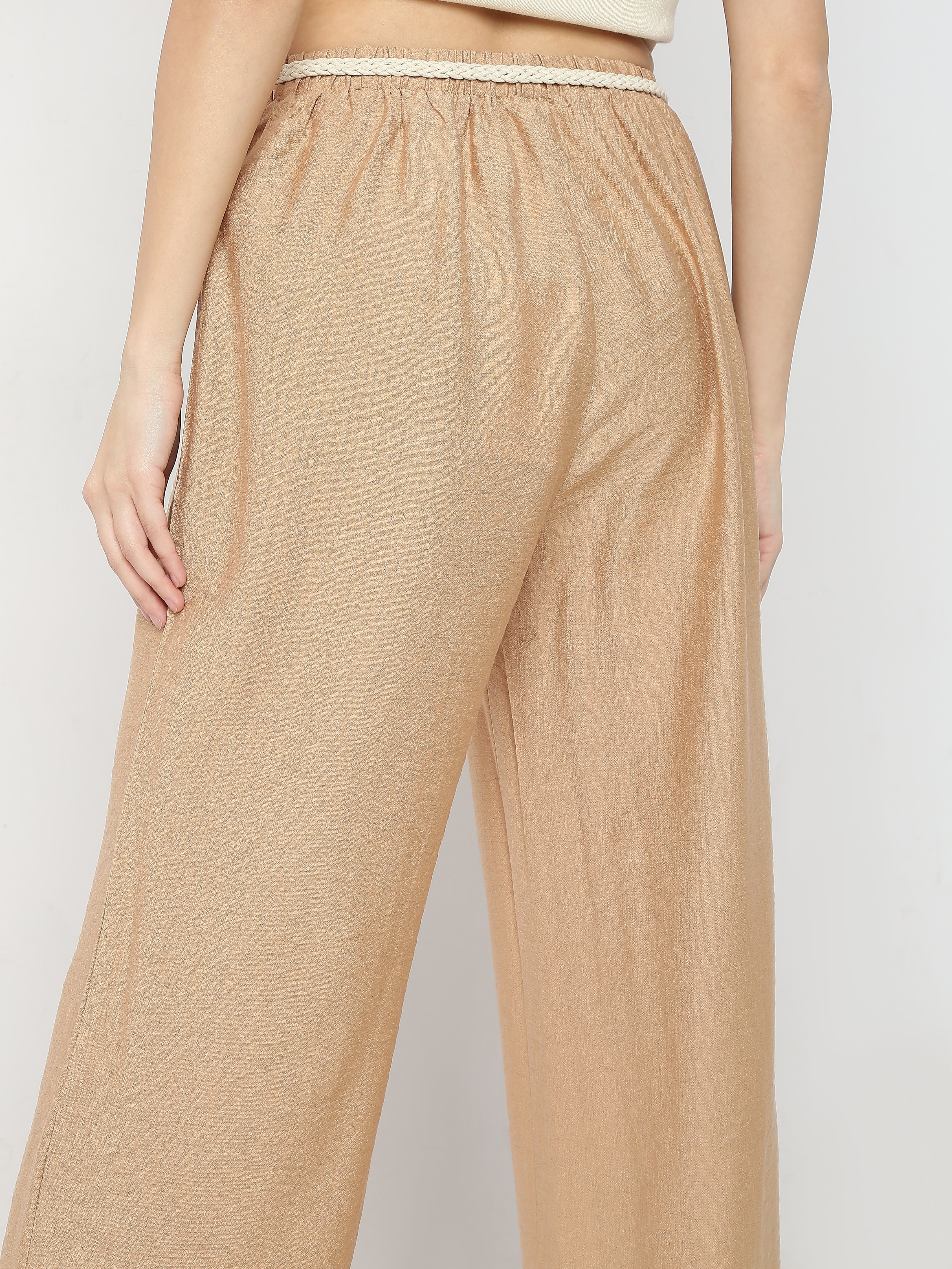 Women's Wide-Leg Pants with Braided Waist Tie