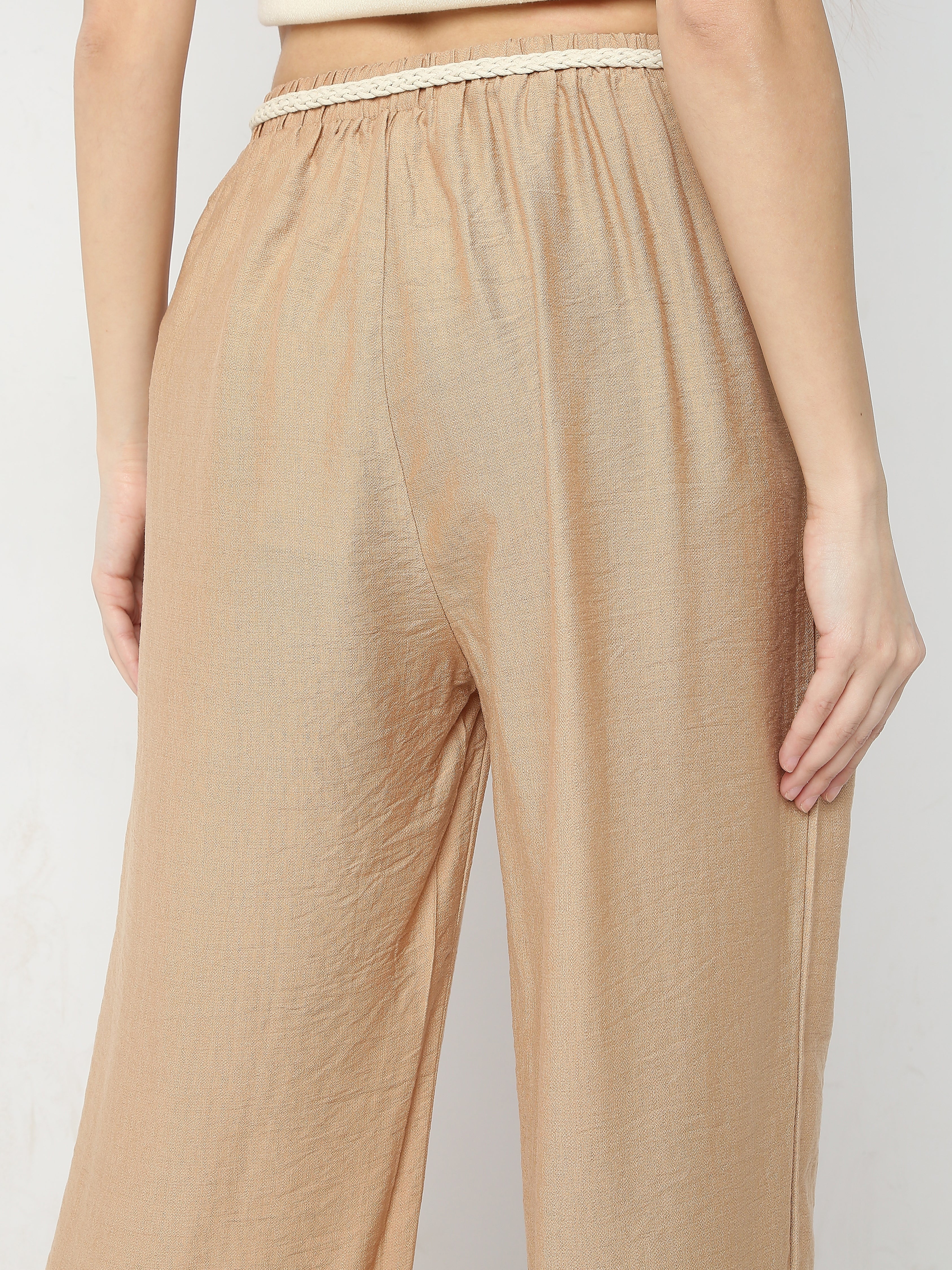Women's Wide-Leg Pants with Braided Waist Tie