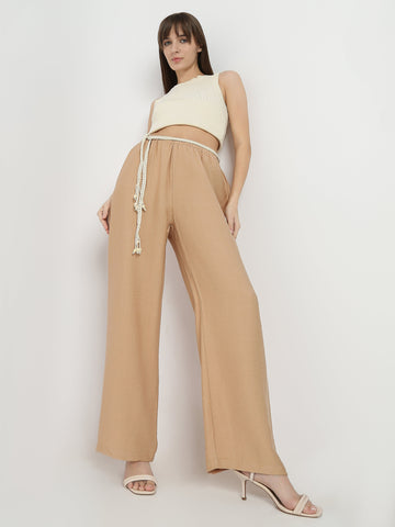 Women's Wide-Leg Pants with Braided Waist Tie
