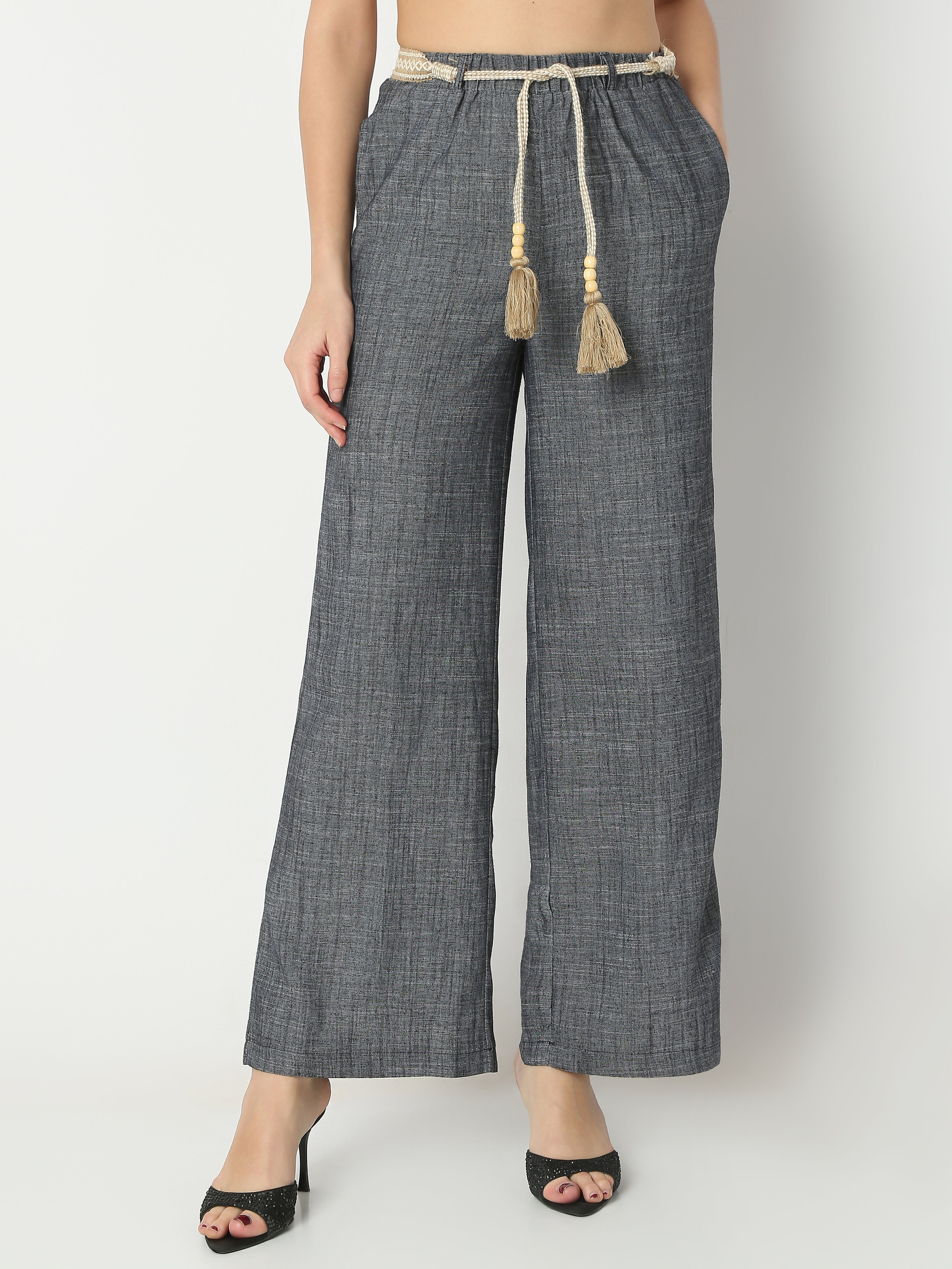 Women's Wide-Leg Pants with Boho Tassel Tie Belt