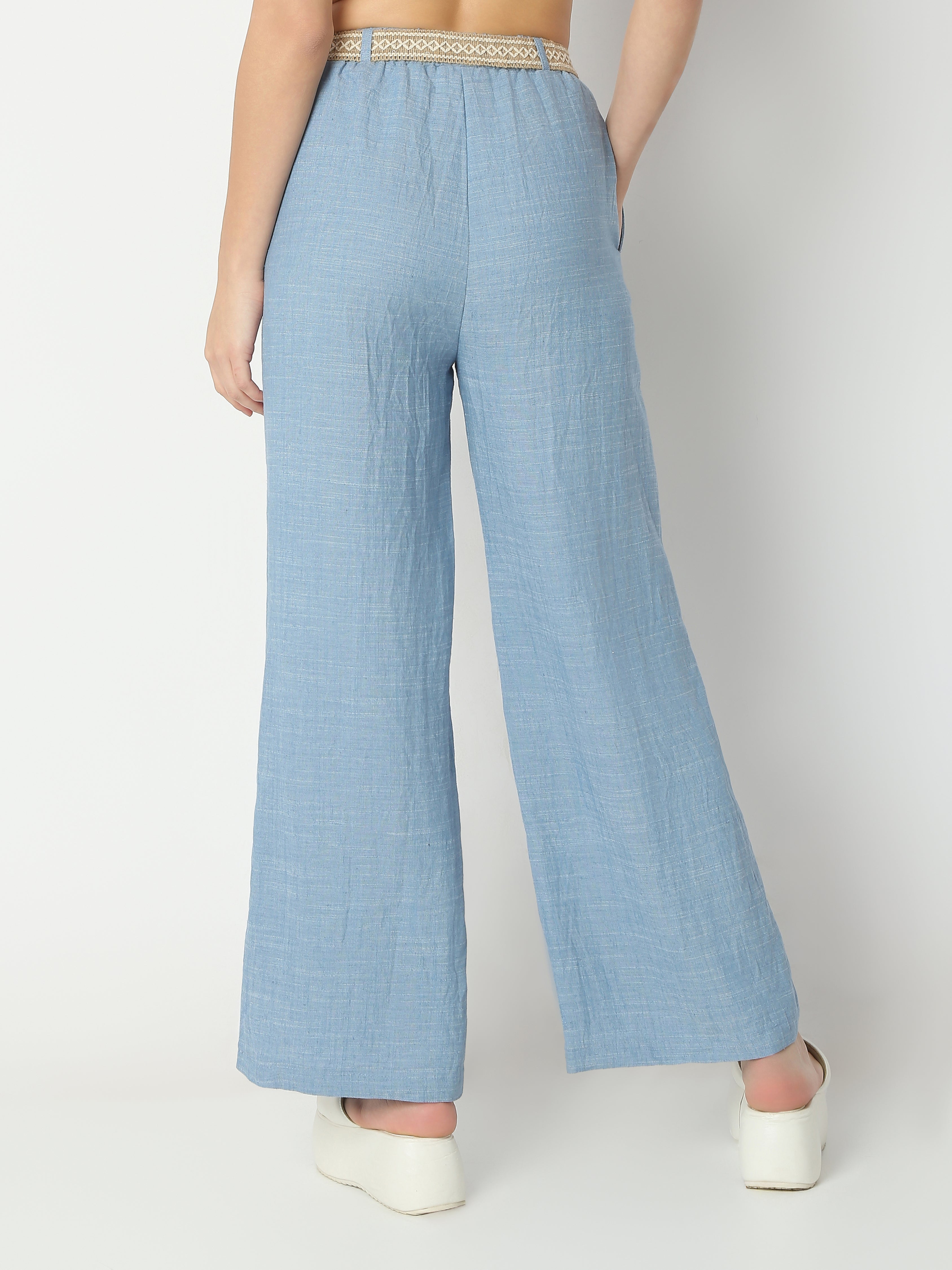 Women's Wide-Leg Pants with Boho Tassel Tie Belt