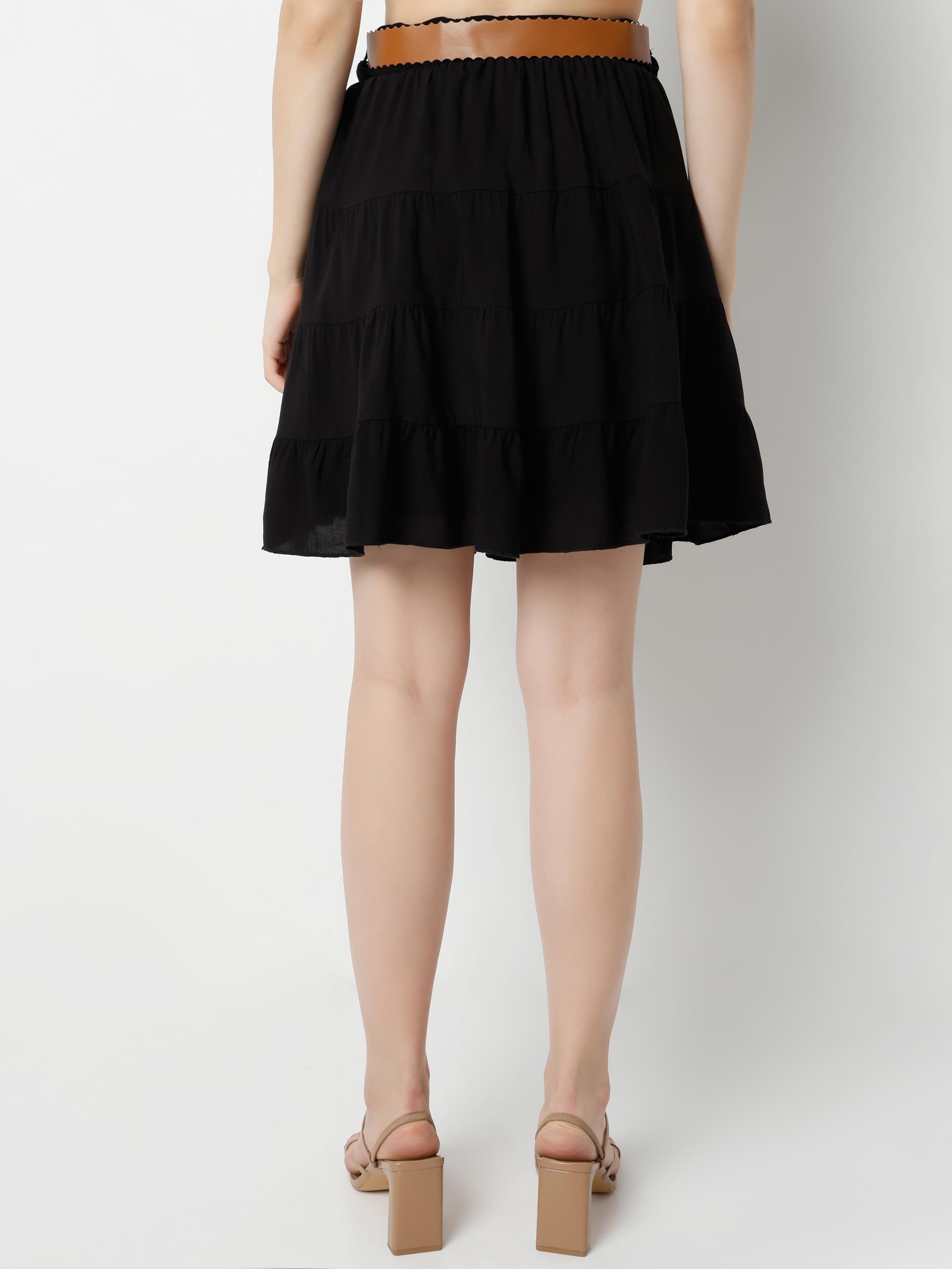 Elasticated Waist Tiered Mesh & Jersey Panel Mini Skirt