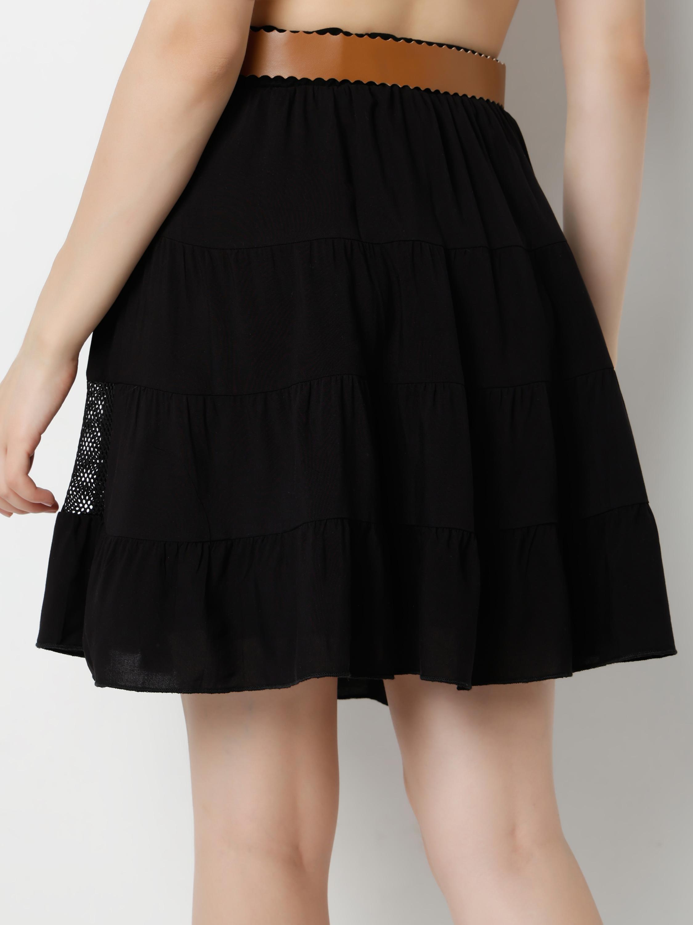 Elasticated Waist Tiered Mesh & Jersey Panel Mini Skirt