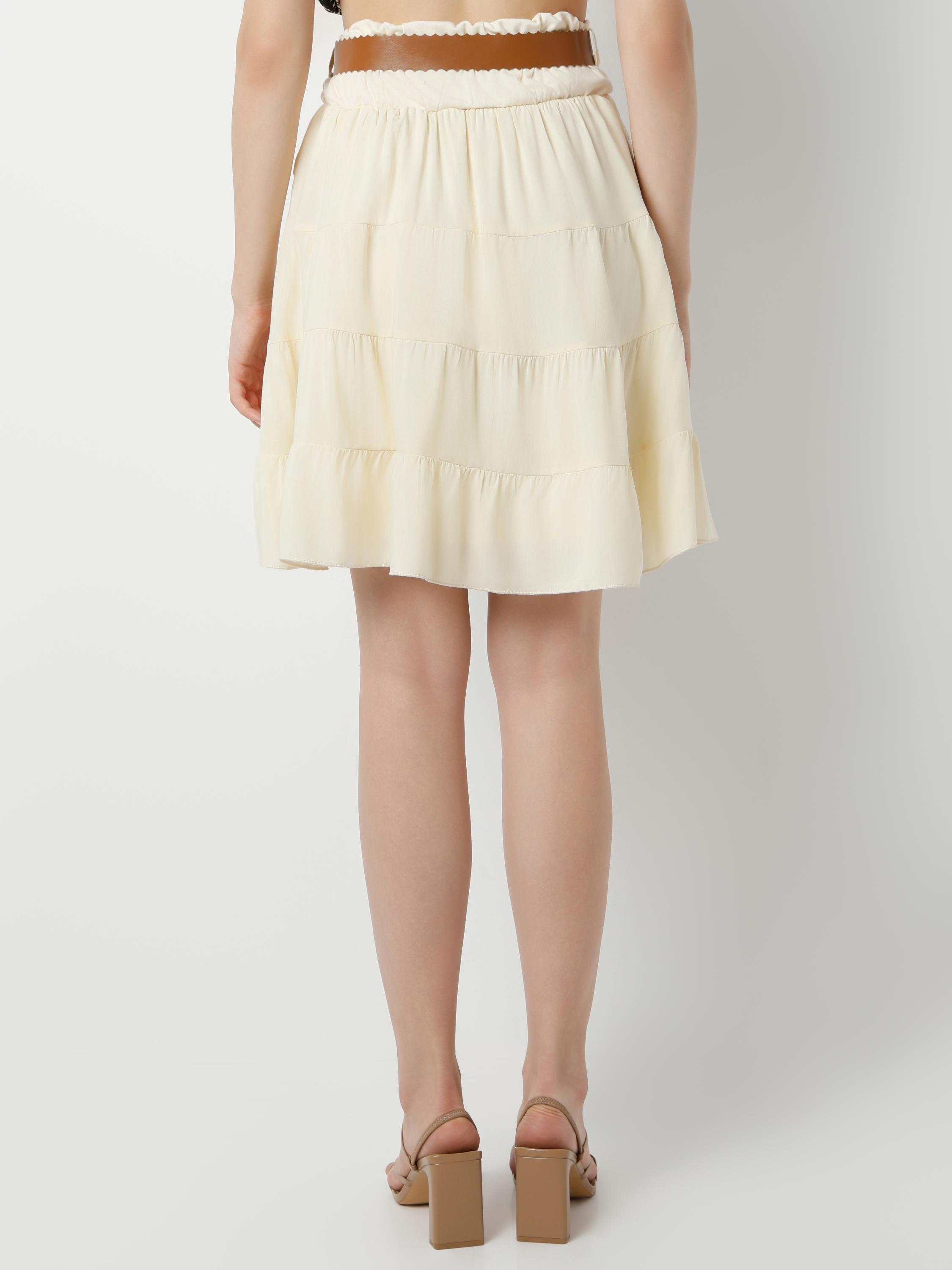 Elasticated Waist Tiered Mesh & Jersey Panel Mini Skirt