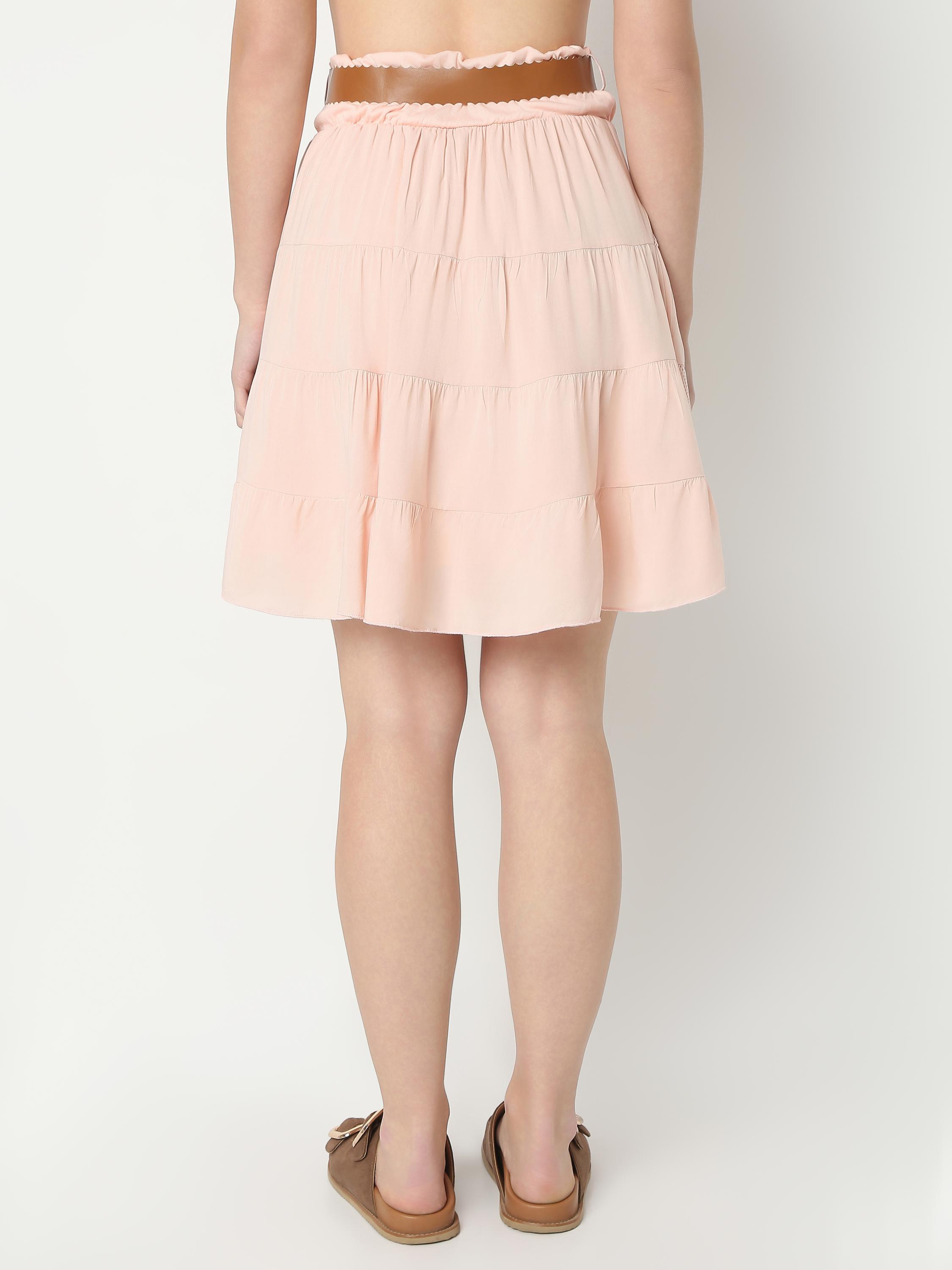Elasticated Waist Tiered Mesh & Jersey Panel Mini Skirt