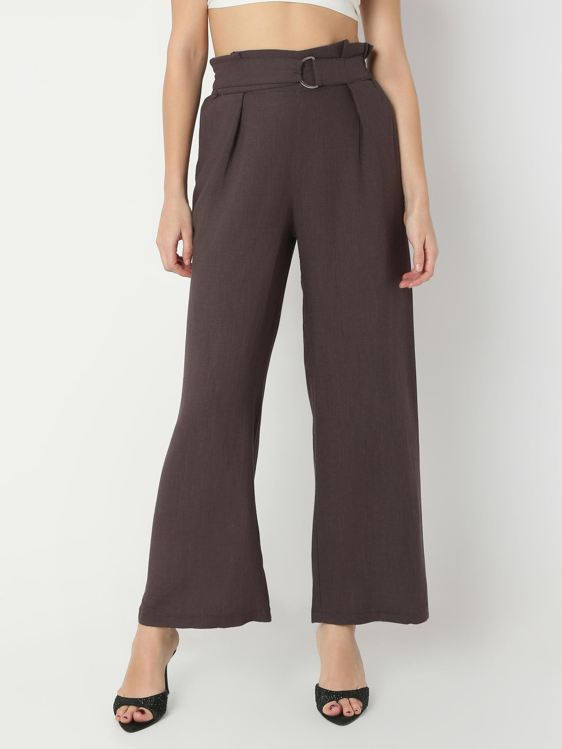 High-Rise Wide-Leg Pleated Palazzo Trousers