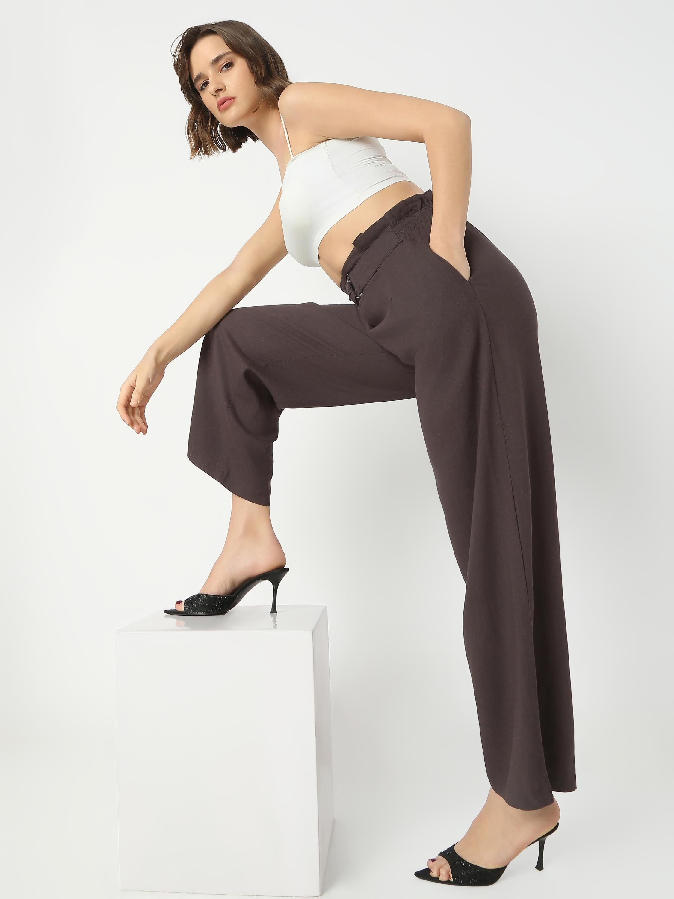 High-Rise Wide-Leg Pleated Palazzo Trousers