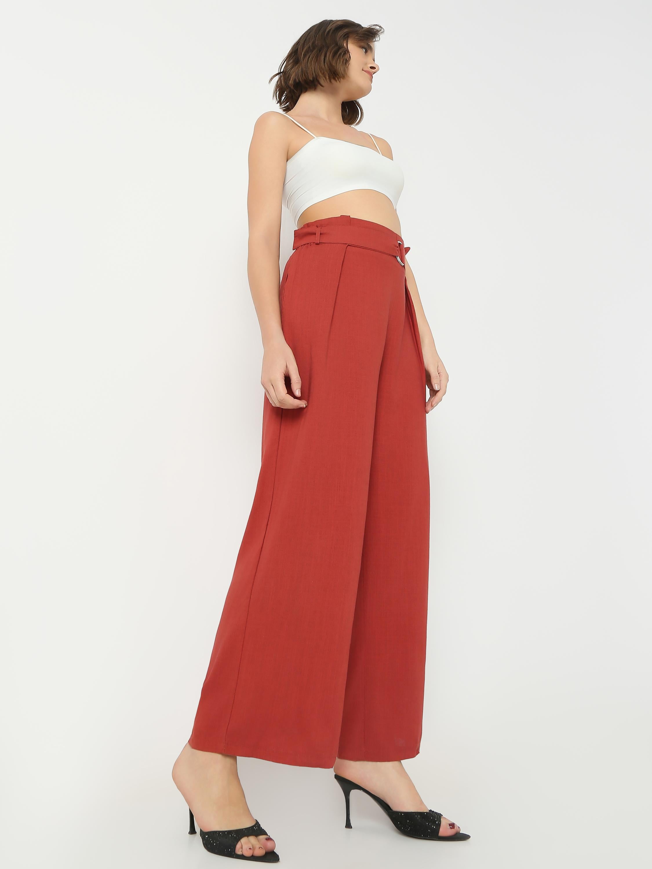 High-Rise Wide-Leg Pleated Palazzo Trousers