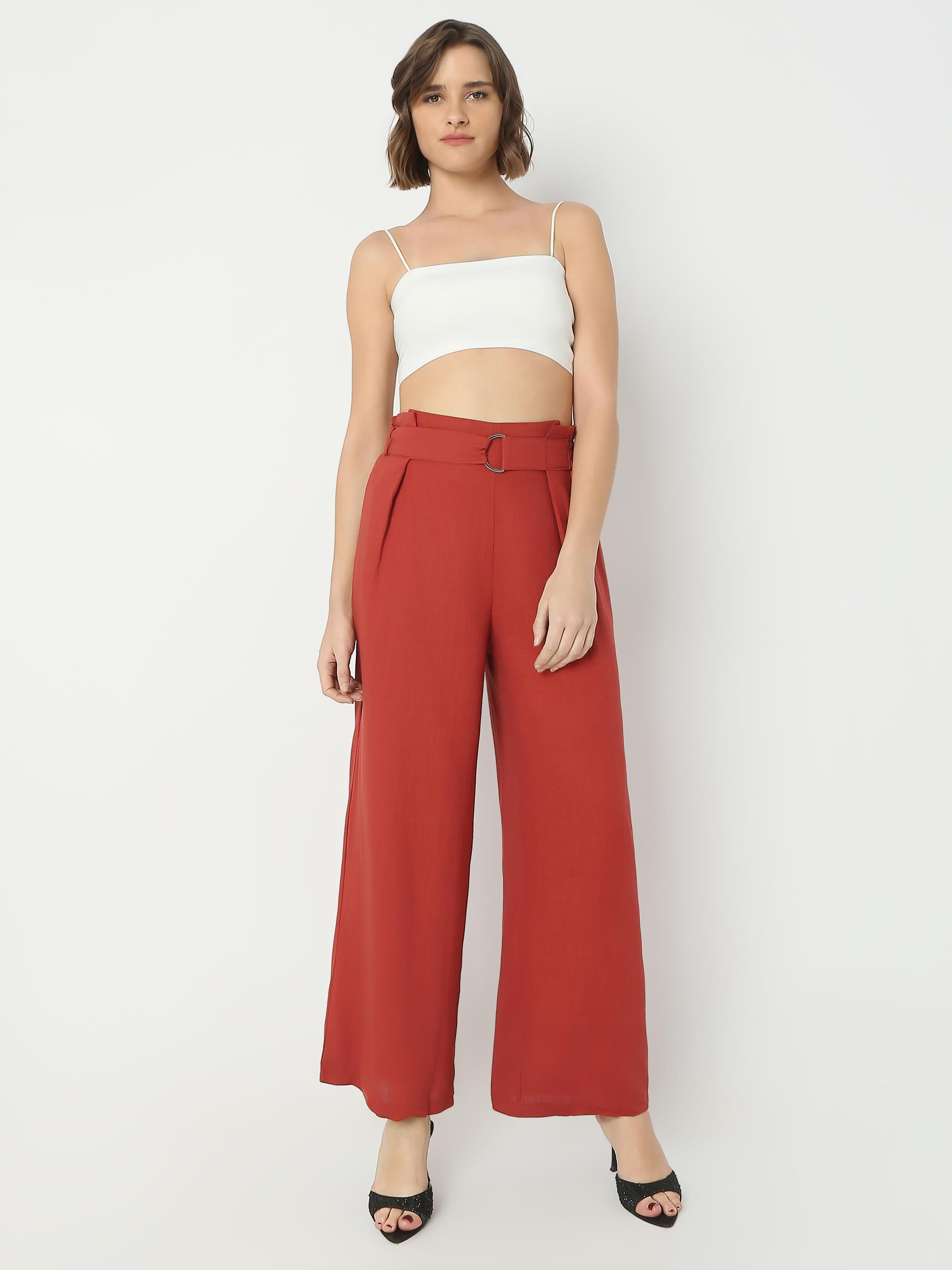 High-Rise Wide-Leg Pleated Palazzo Trousers