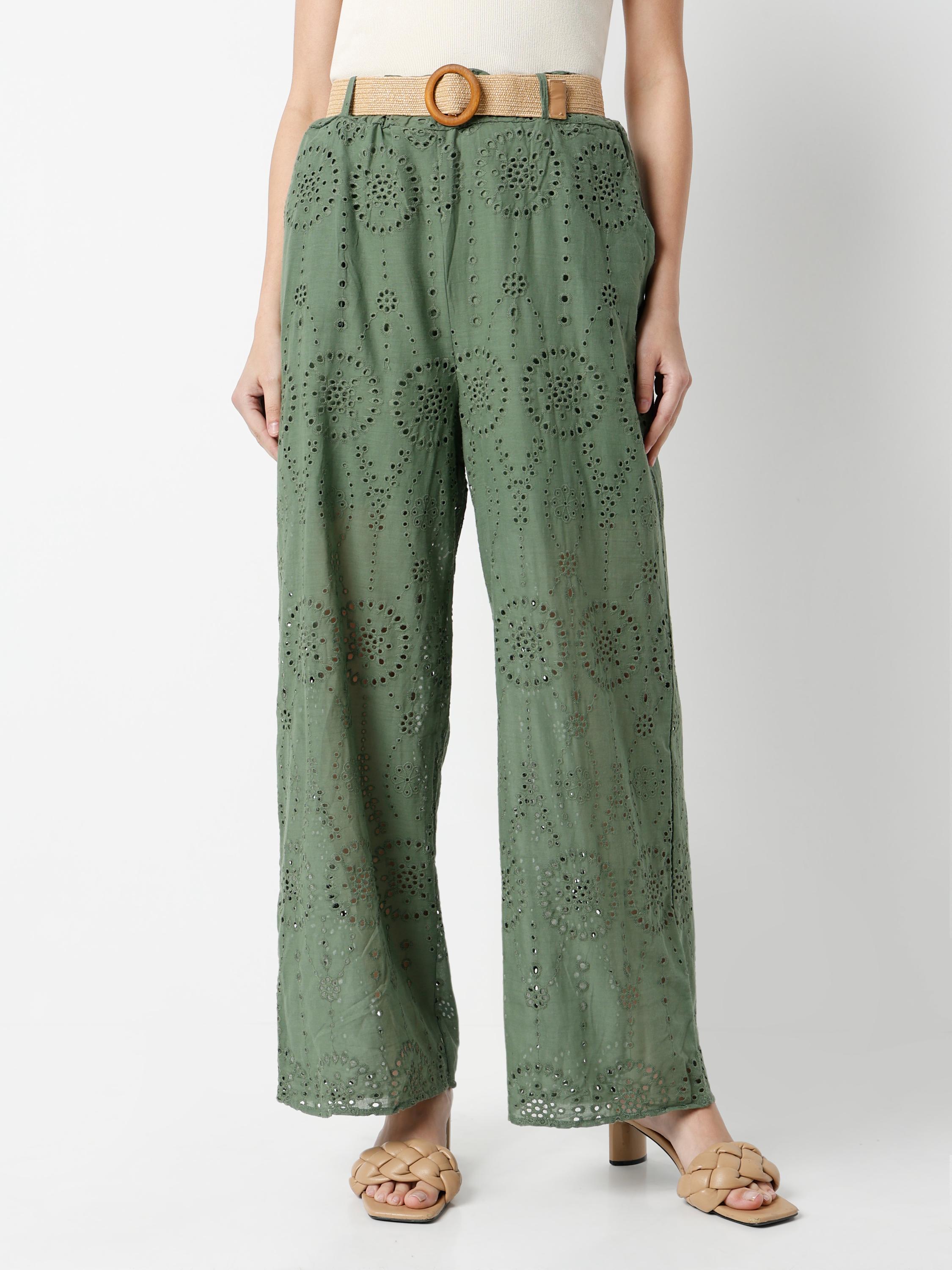 Wide-Leg Eyelet Cutwork Palazzo Trousers