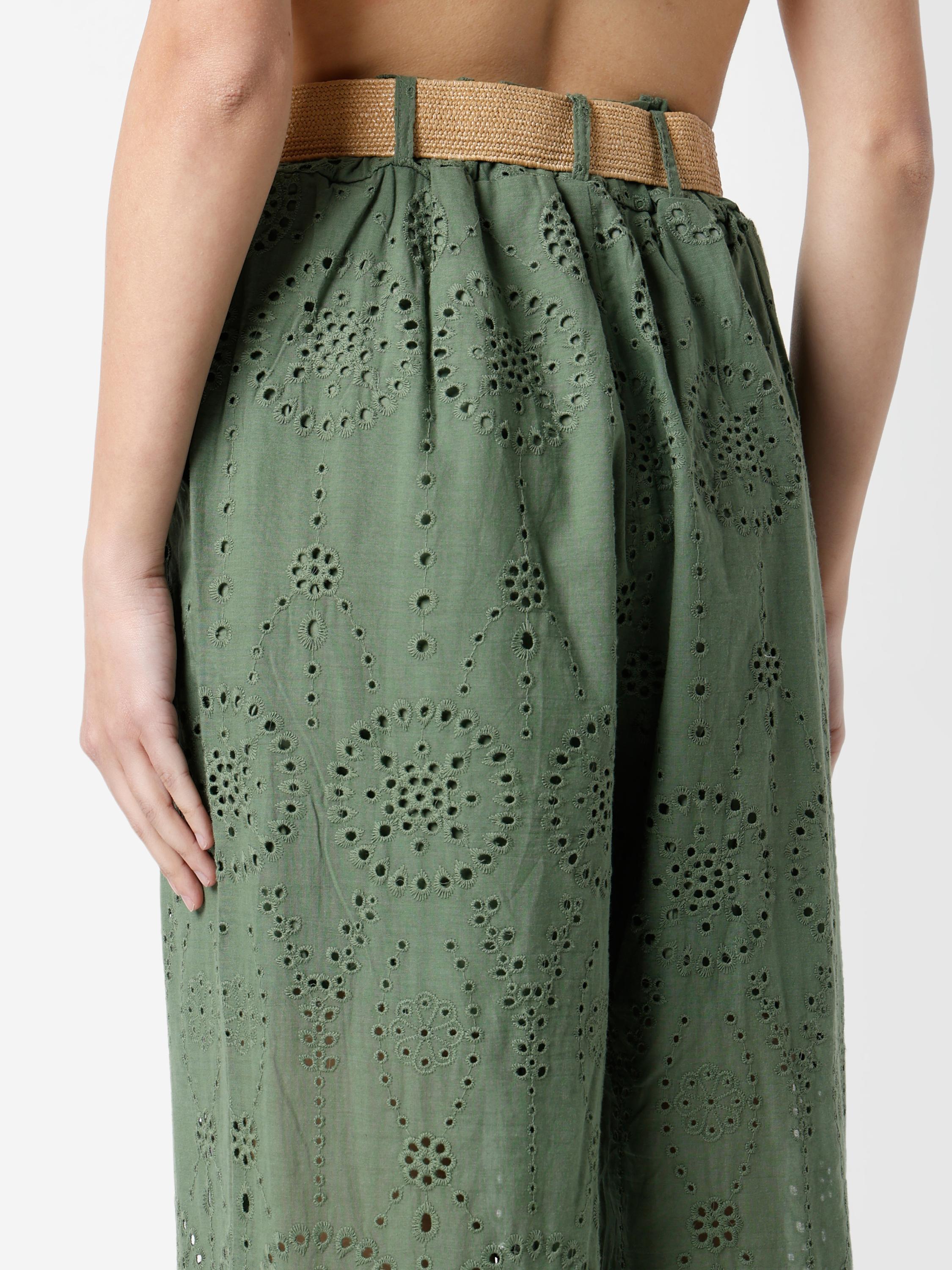 Wide-Leg Eyelet Cutwork Palazzo Trousers