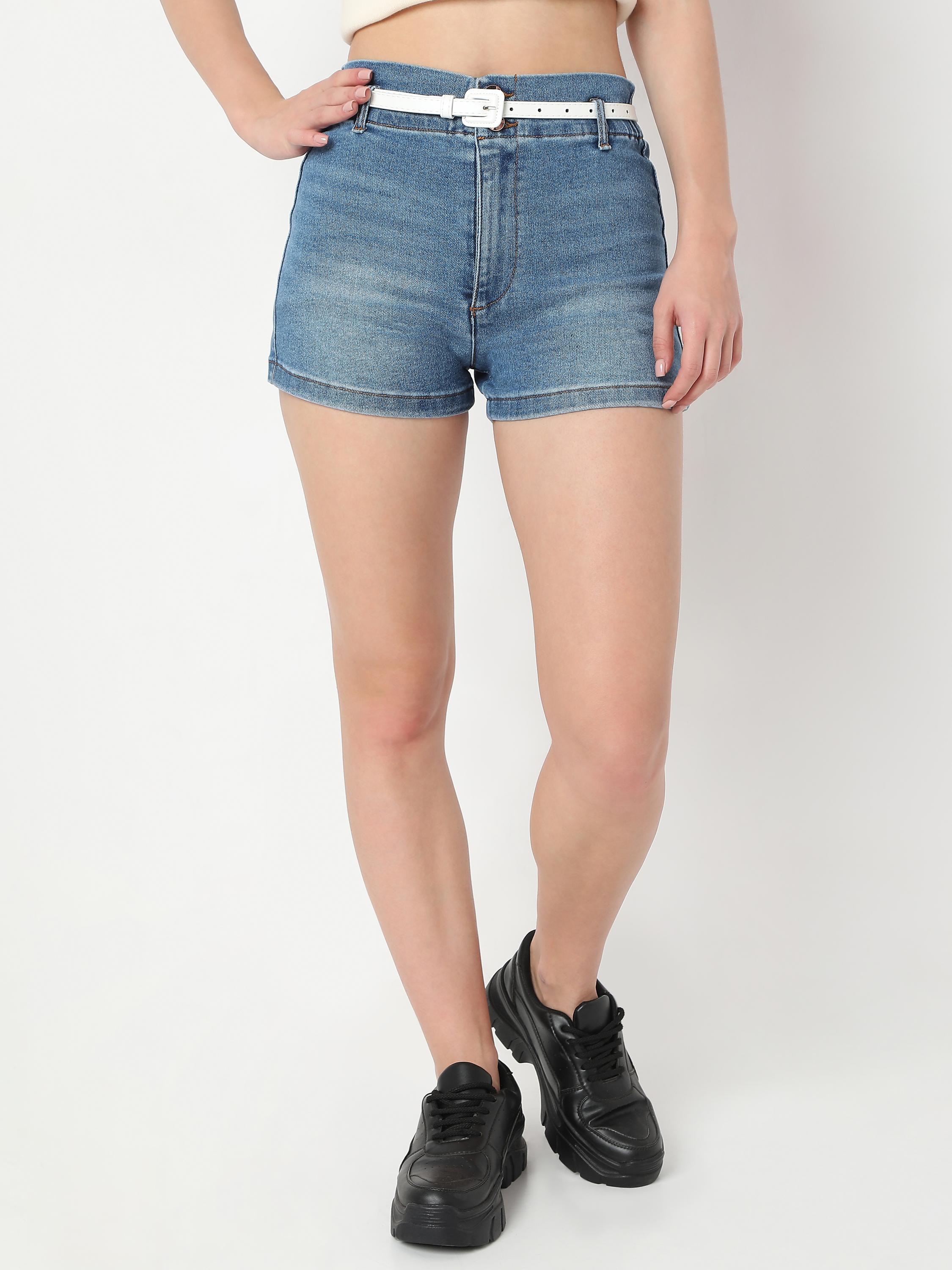 High-Rise Stretch Denim Shorts