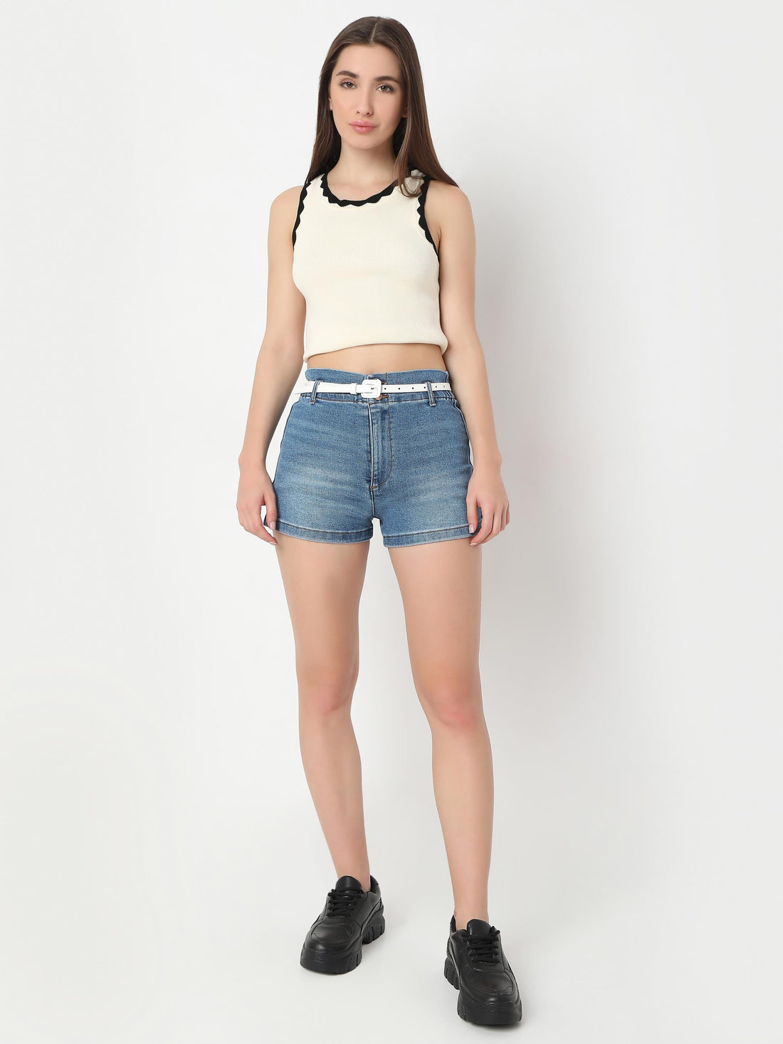 High-Rise Stretch Denim Shorts