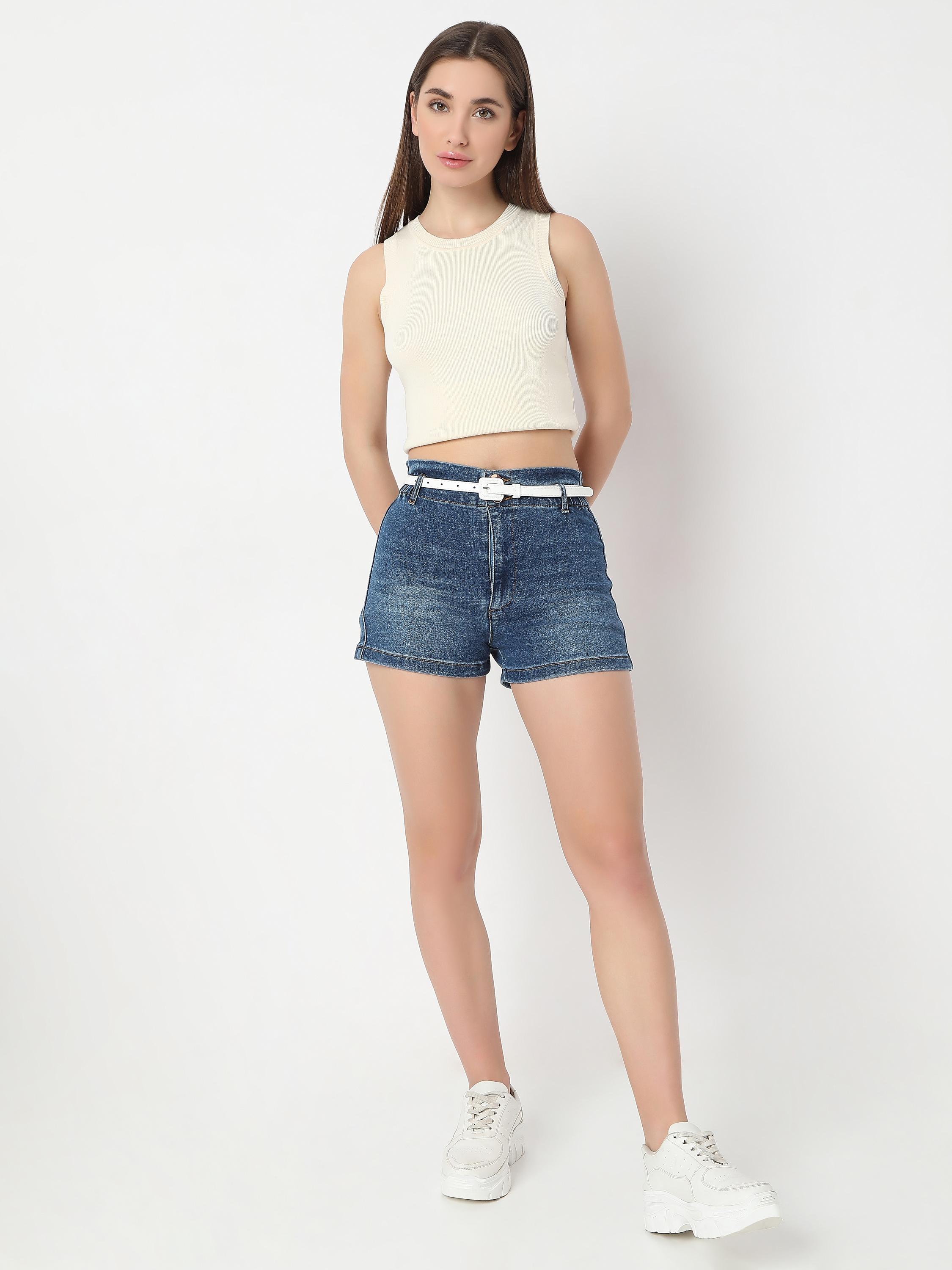 High-Rise Stretch Denim Shorts