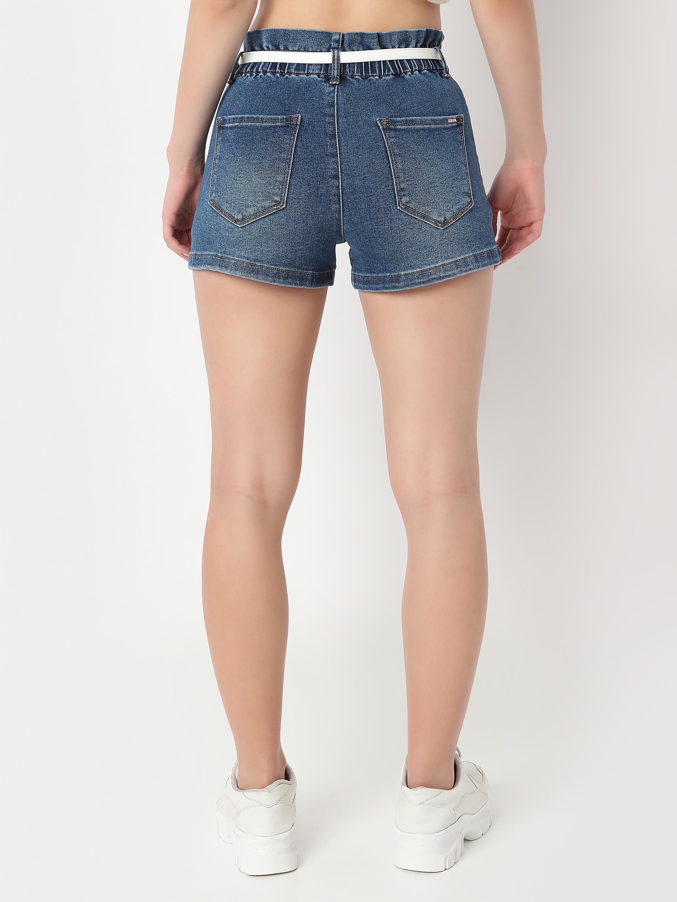 High-Rise Stretch Denim Shorts