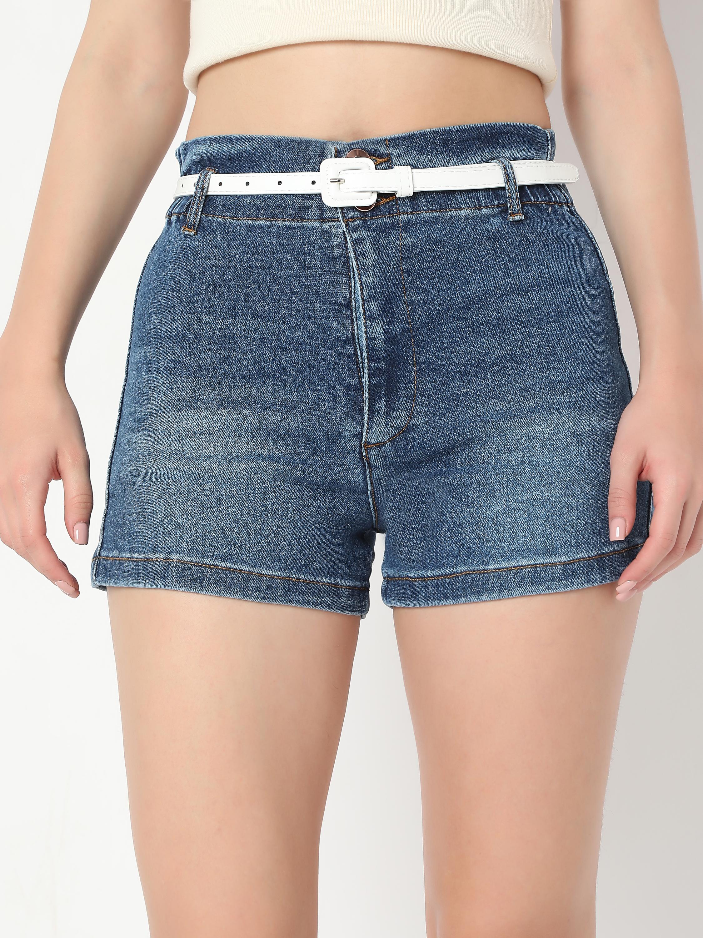 High-Rise Stretch Denim Shorts