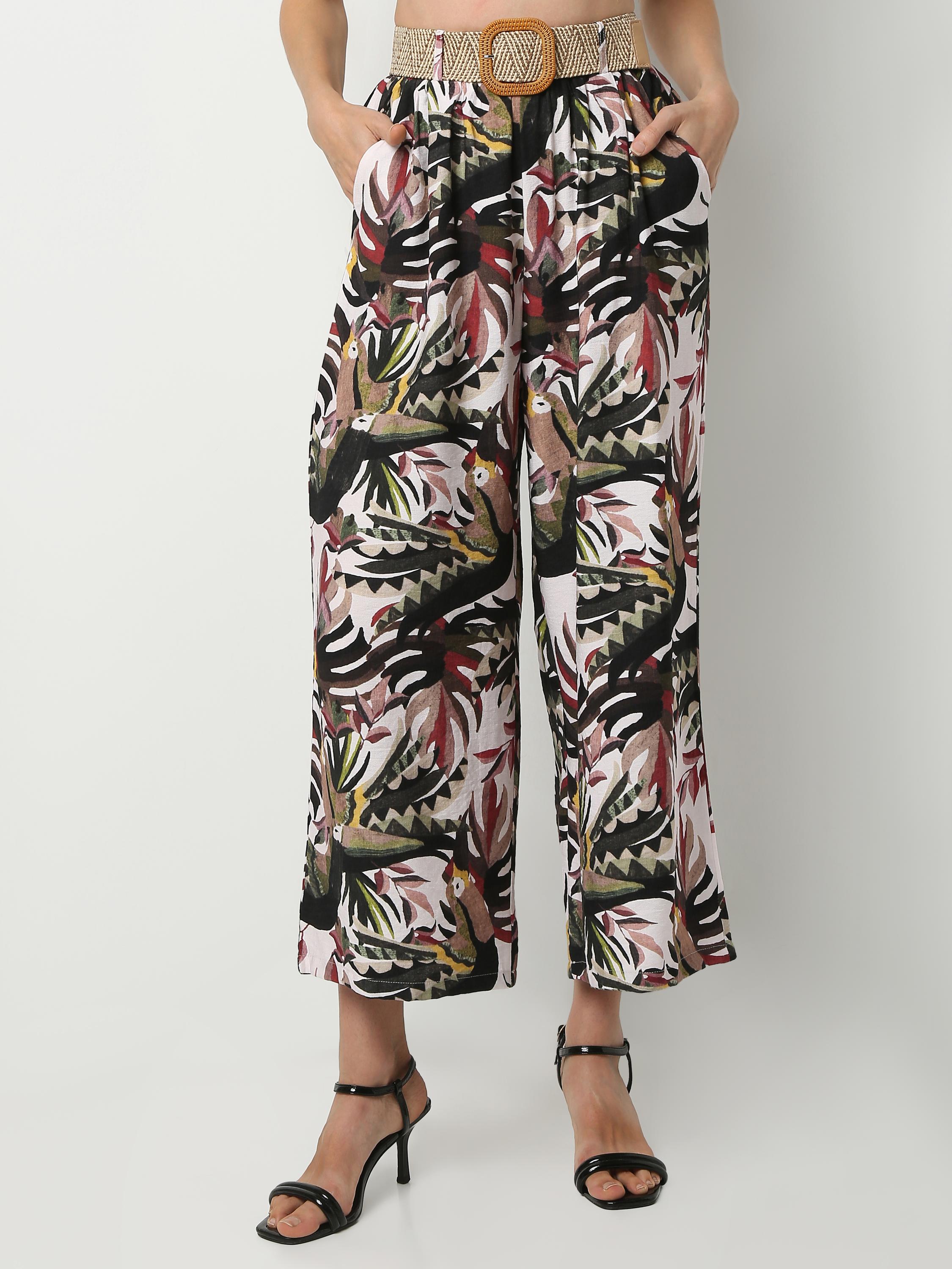 Wide-Leg Tropical Print Palazzo Trousers