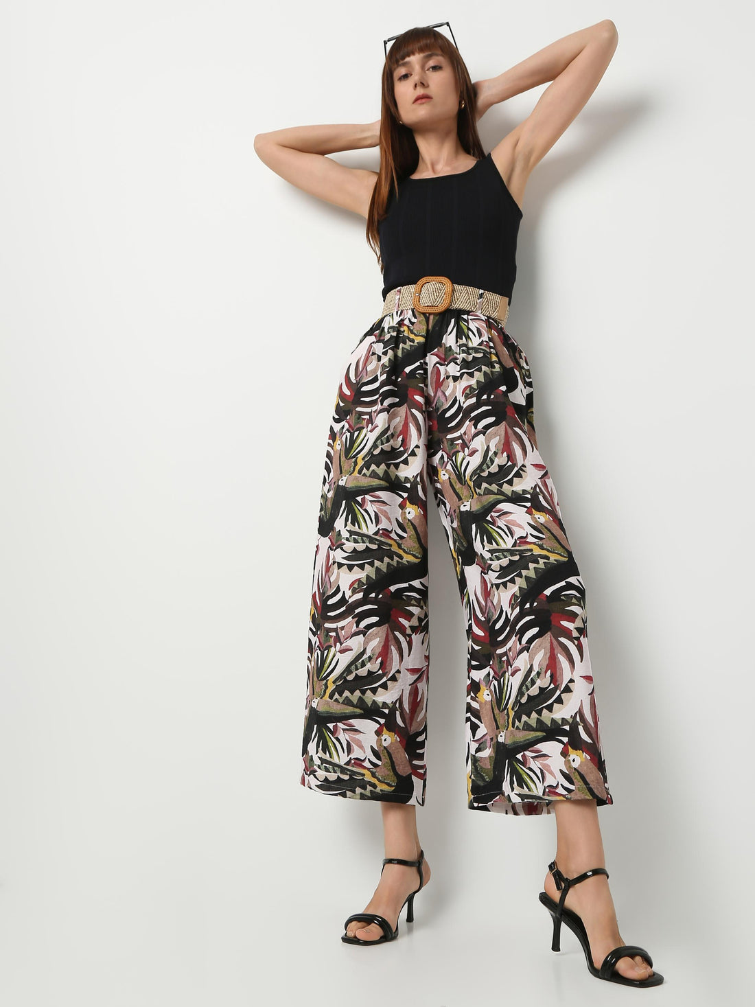 Wide-Leg Tropical Print Palazzo Trousers