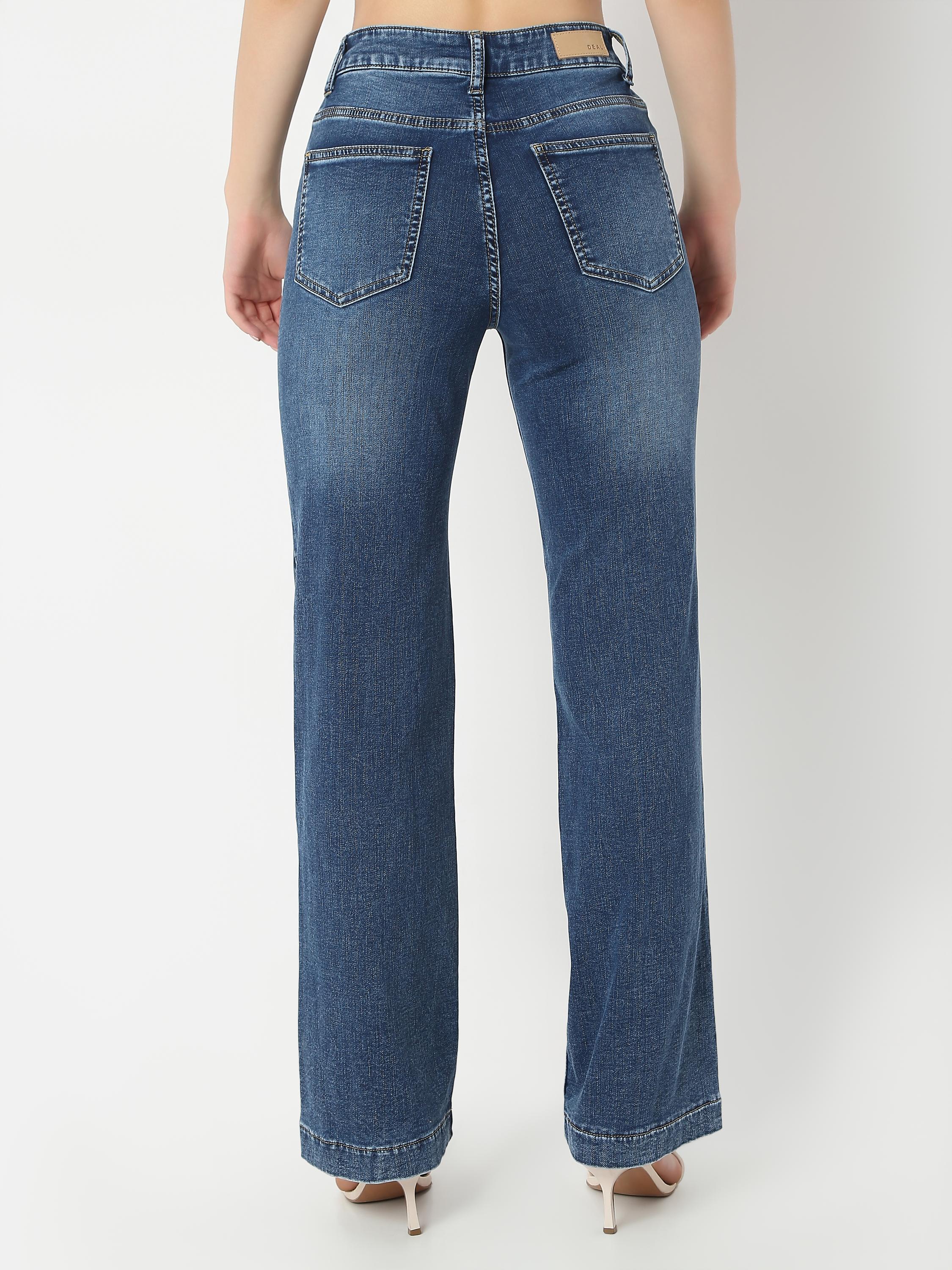 High-Rise Bootcut Flare Jeans — Full Length Faded Denim
