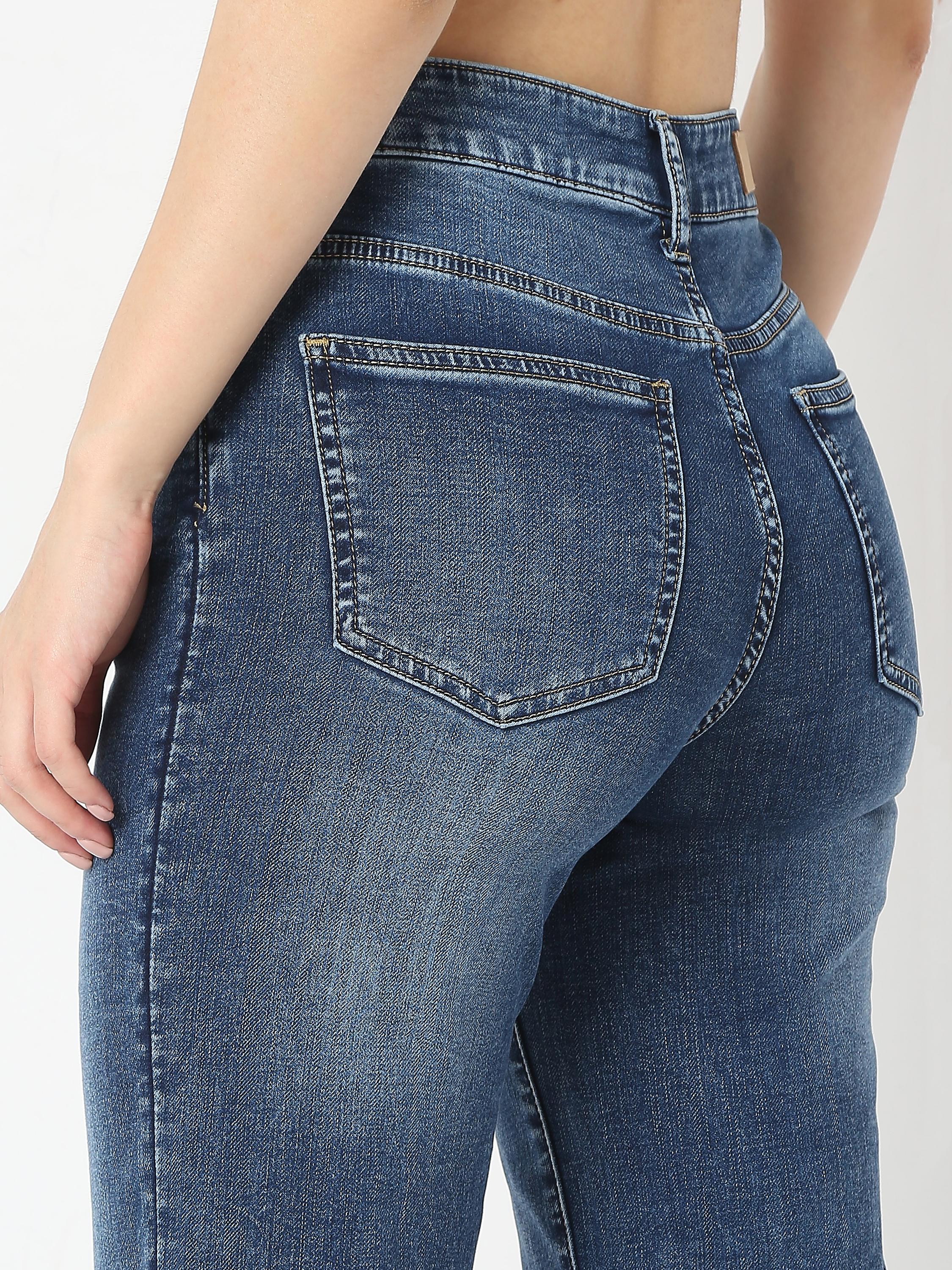 High-Rise Bootcut Flare Jeans — Full Length Faded Denim