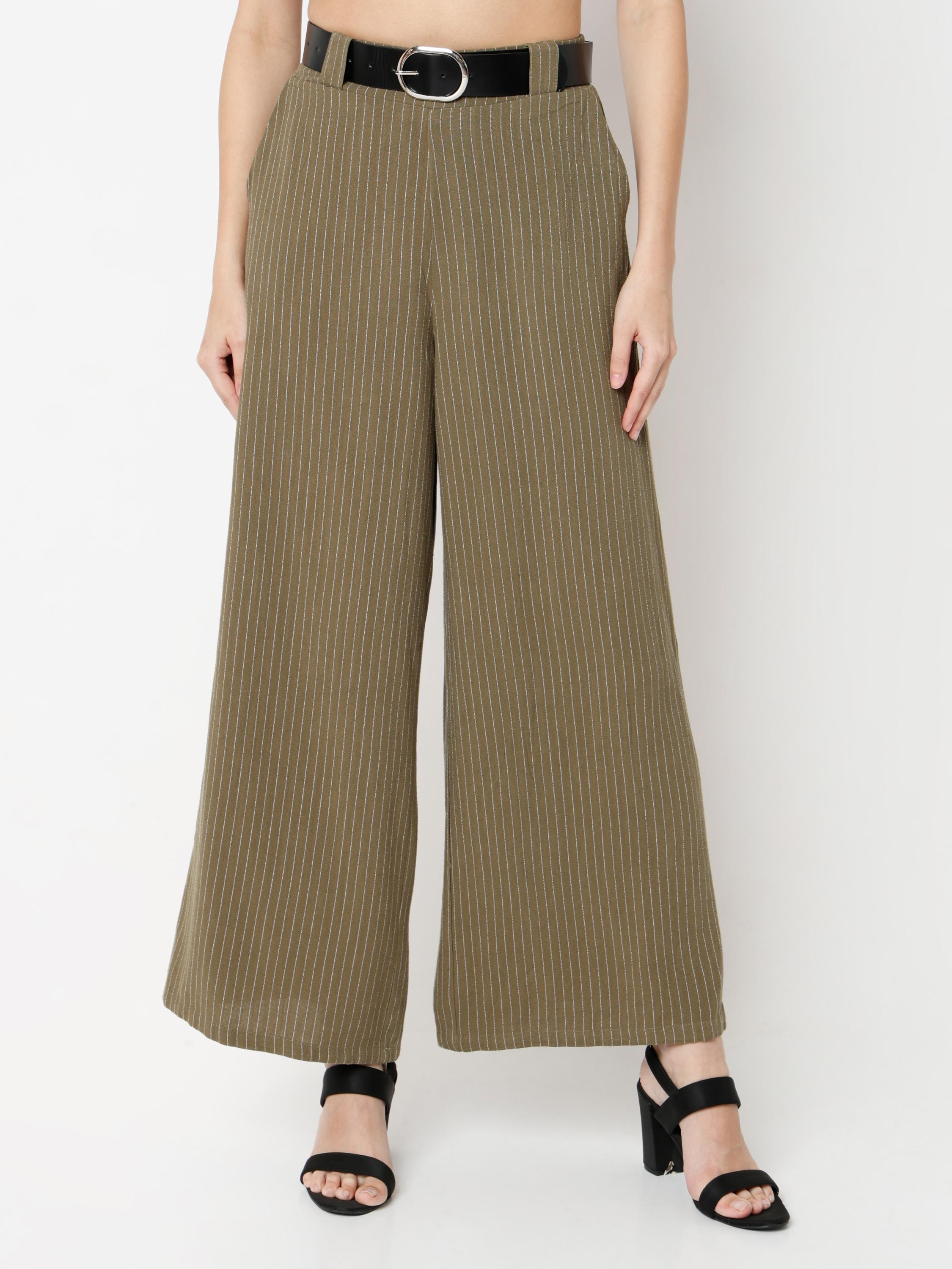 High-Rise Pinstripe Wide-Leg Palazzo Trousers