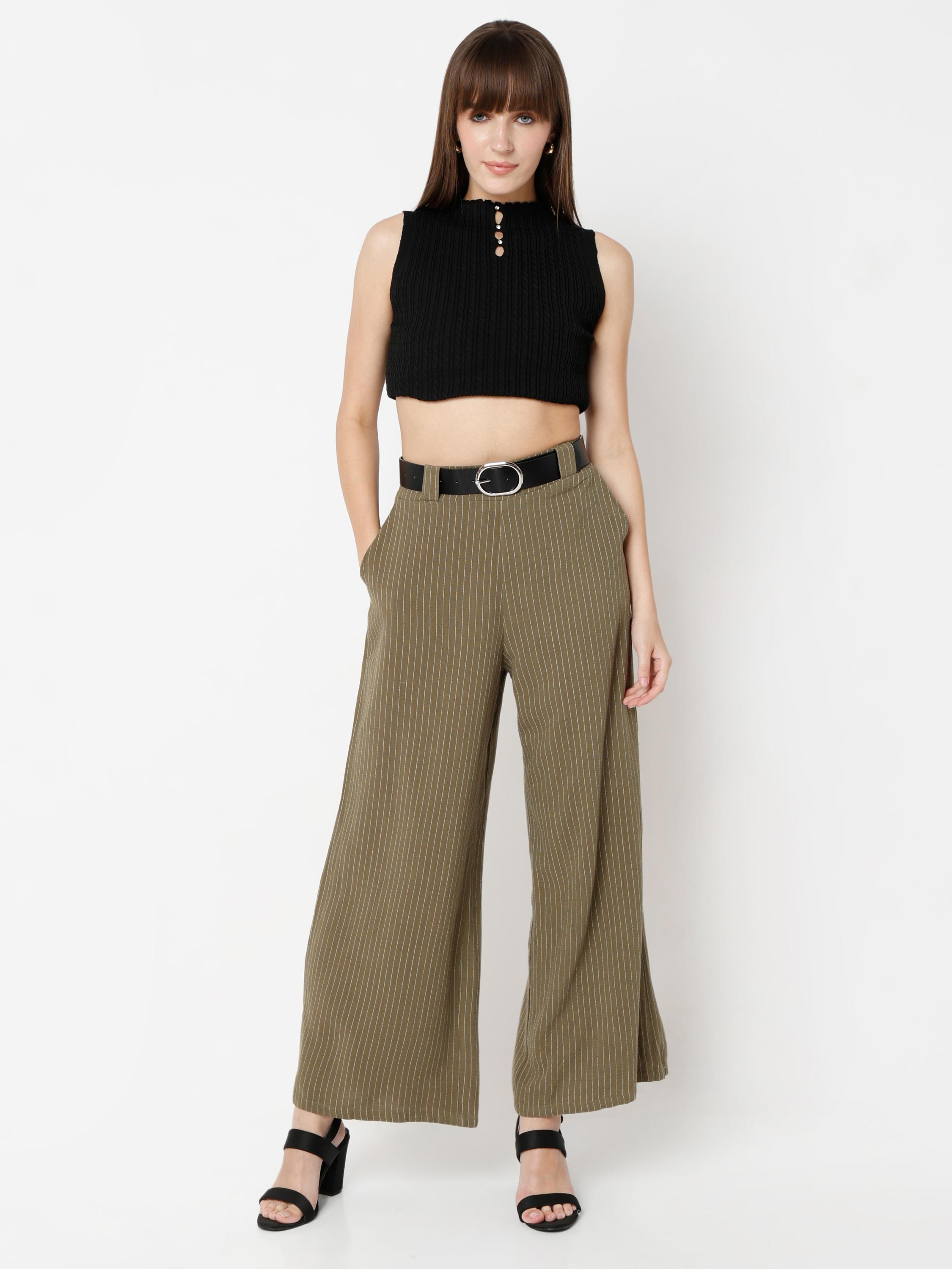 High-Rise Pinstripe Wide-Leg Palazzo Trousers