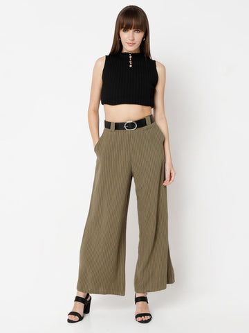 High-Rise Pinstripe Wide-Leg Palazzo Trousers