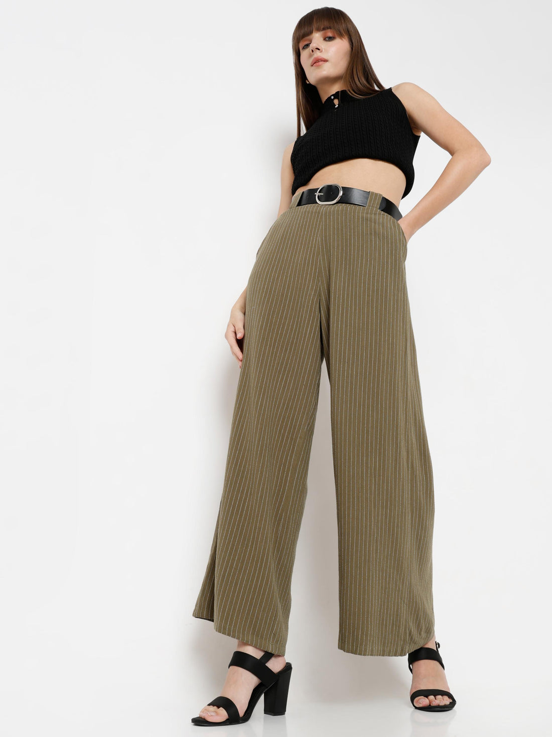 High-Rise Pinstripe Wide-Leg Palazzo Trousers