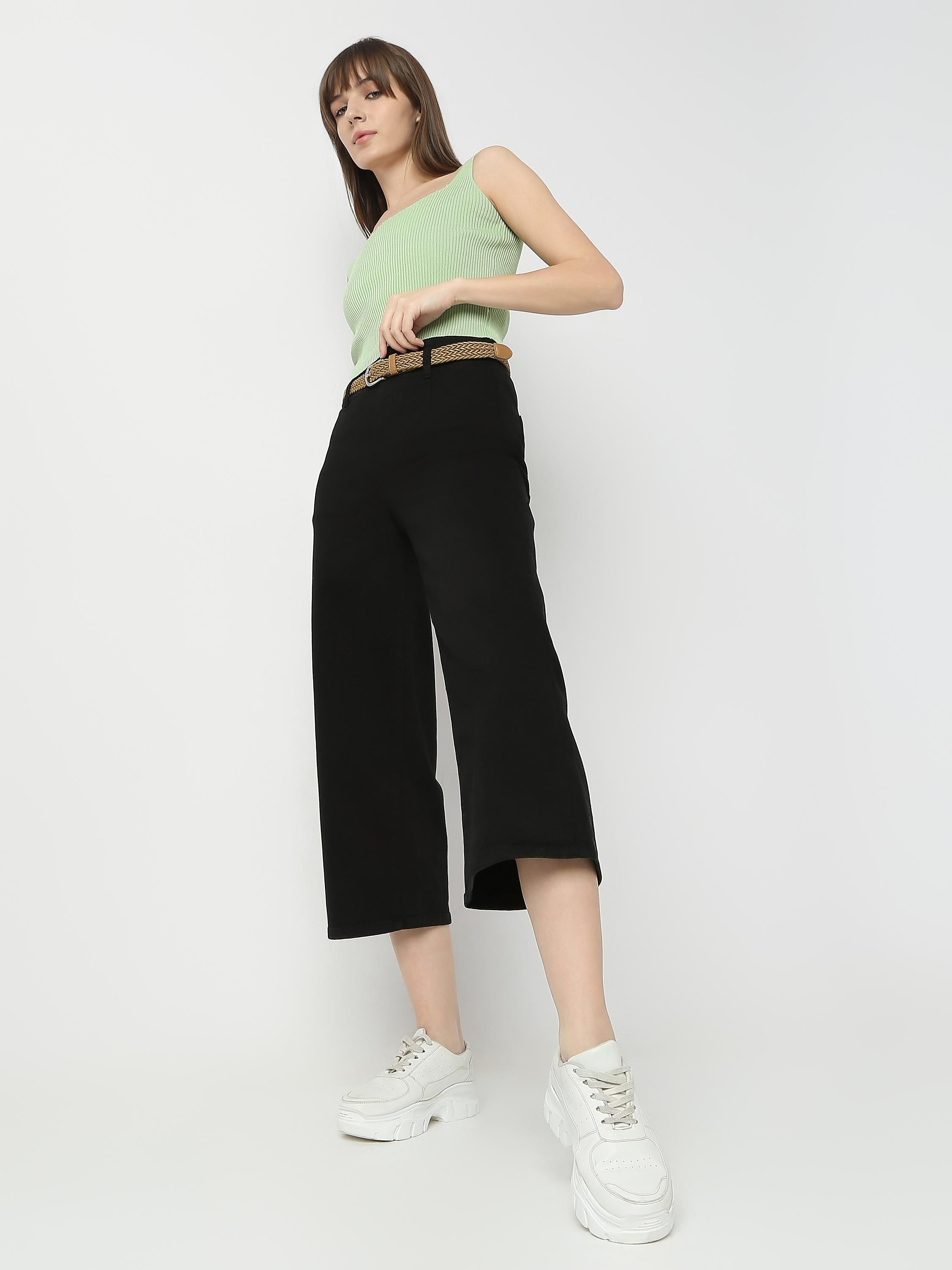High-Rise Wide-Leg Culotte Jeans
