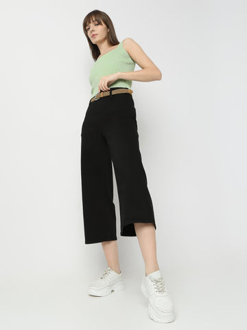 High-Rise Wide-Leg Culotte Jeans