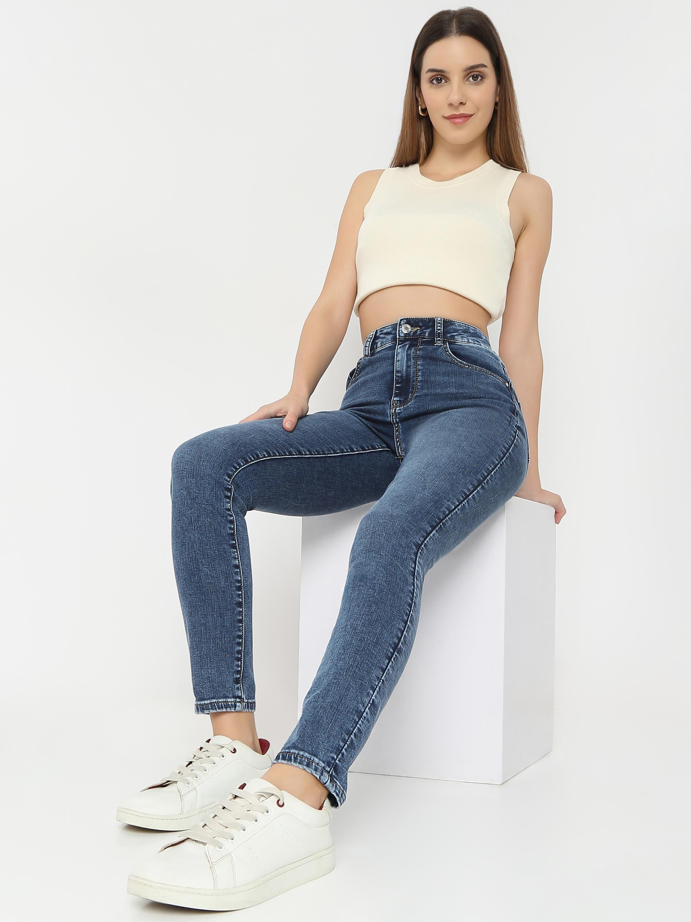 High-Rise Skinny Ankle Jeans — Whiskered & Faded Denim