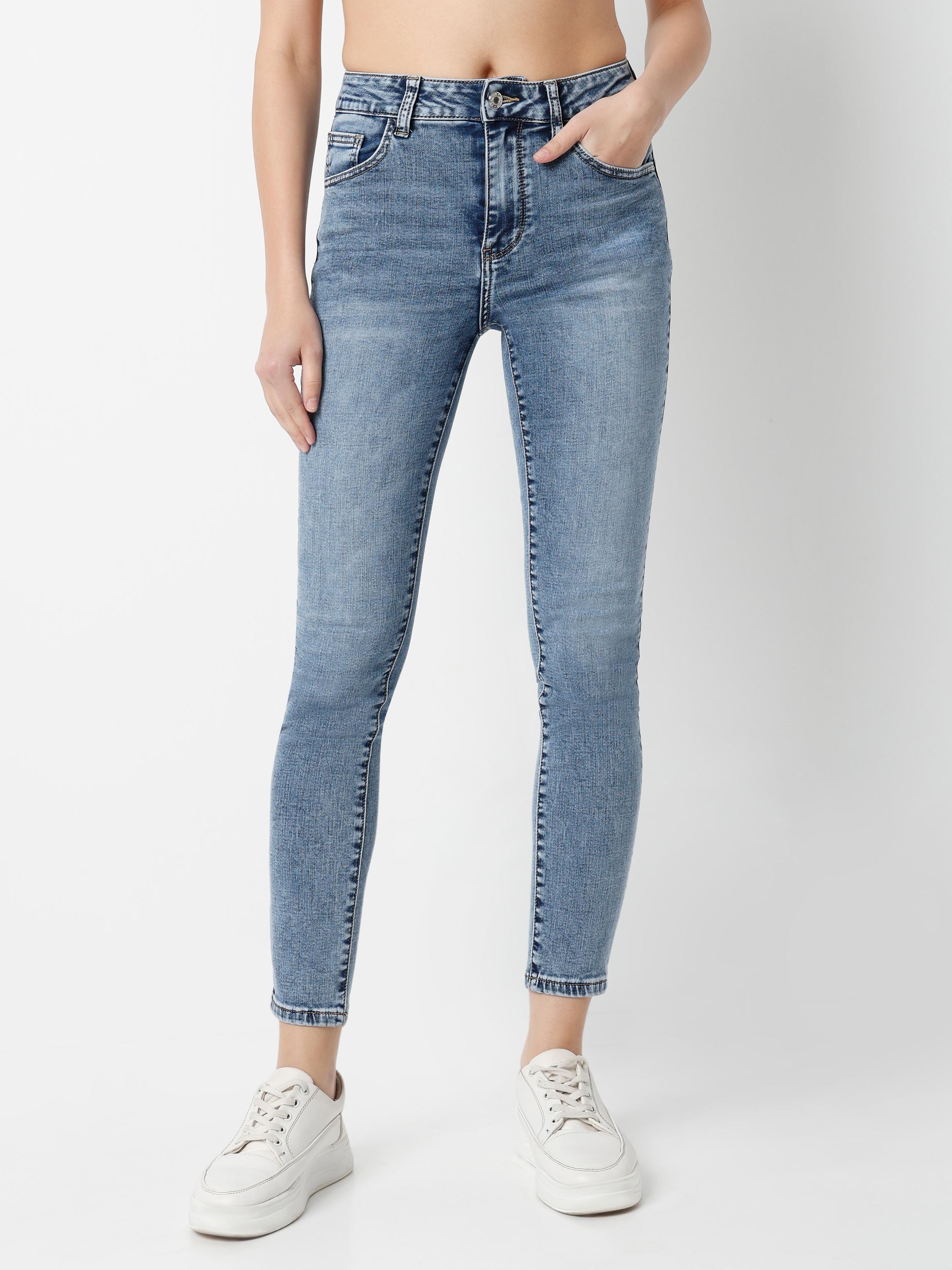 High-Rise Skinny Ankle Jeans — Whiskered & Faded Denim
