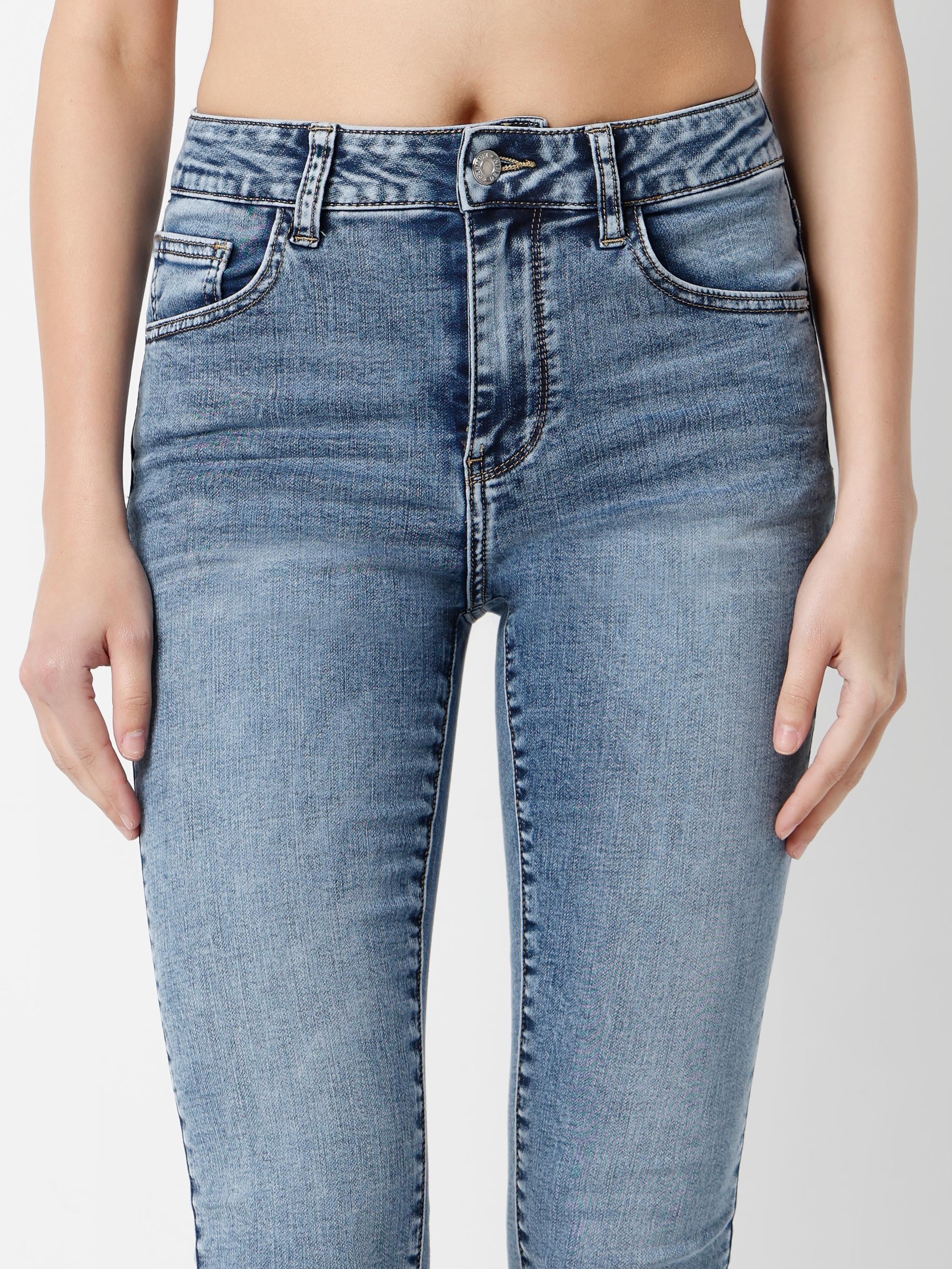 High-Rise Skinny Ankle Jeans — Whiskered & Faded Denim