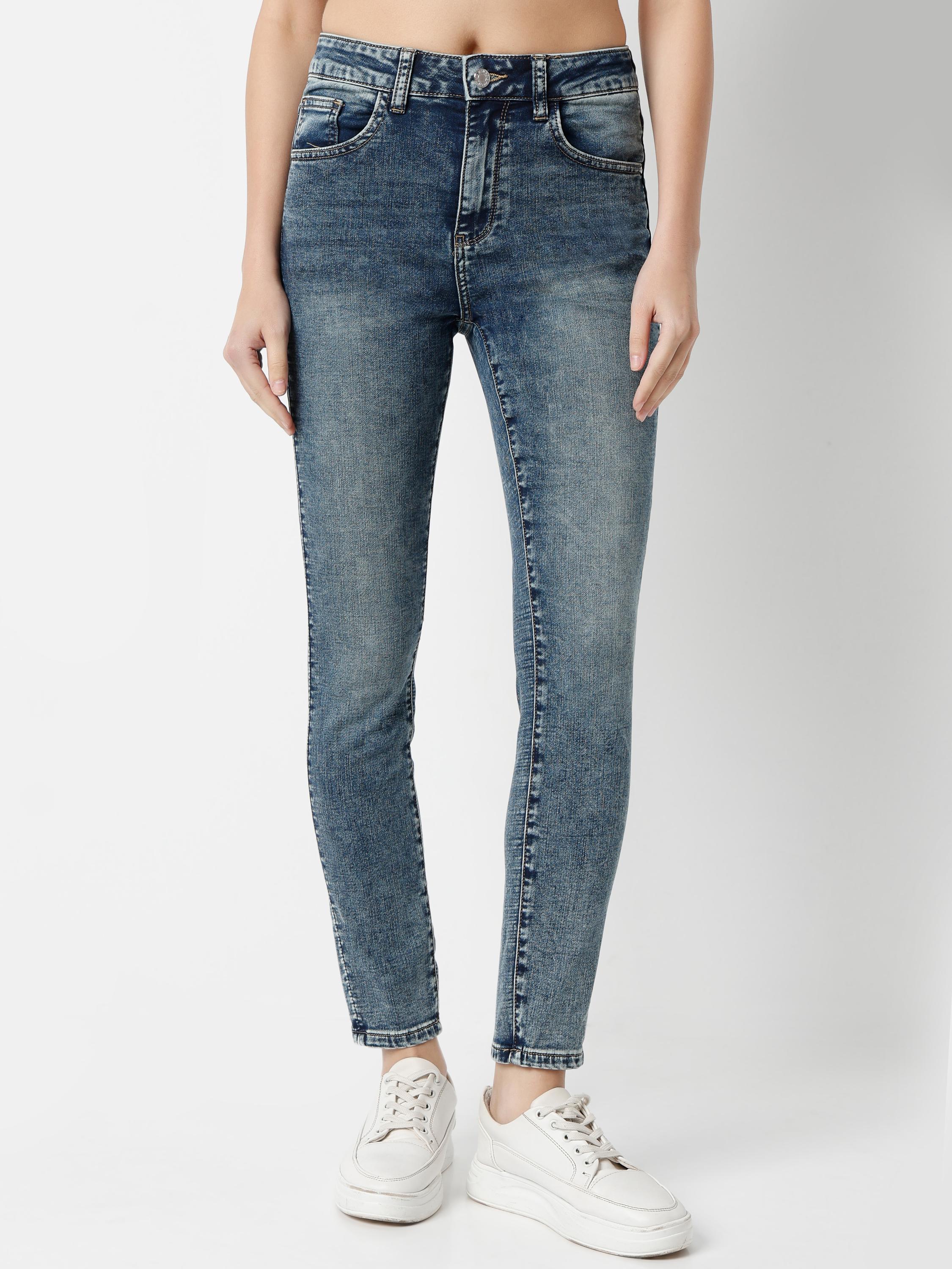 High-Rise Skinny Ankle Jeans — Whiskered & Faded Denim