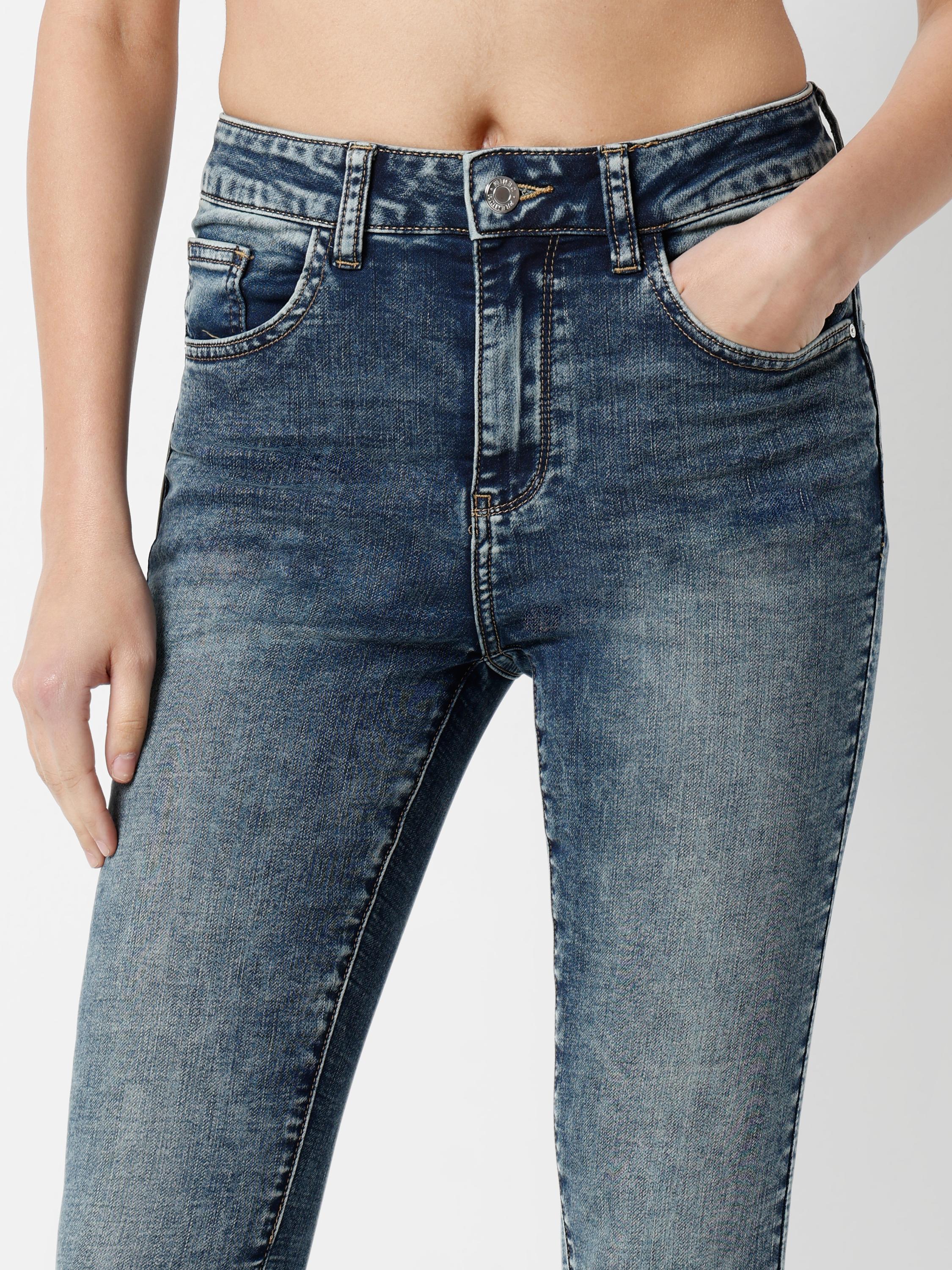 High-Rise Skinny Ankle Jeans — Whiskered & Faded Denim