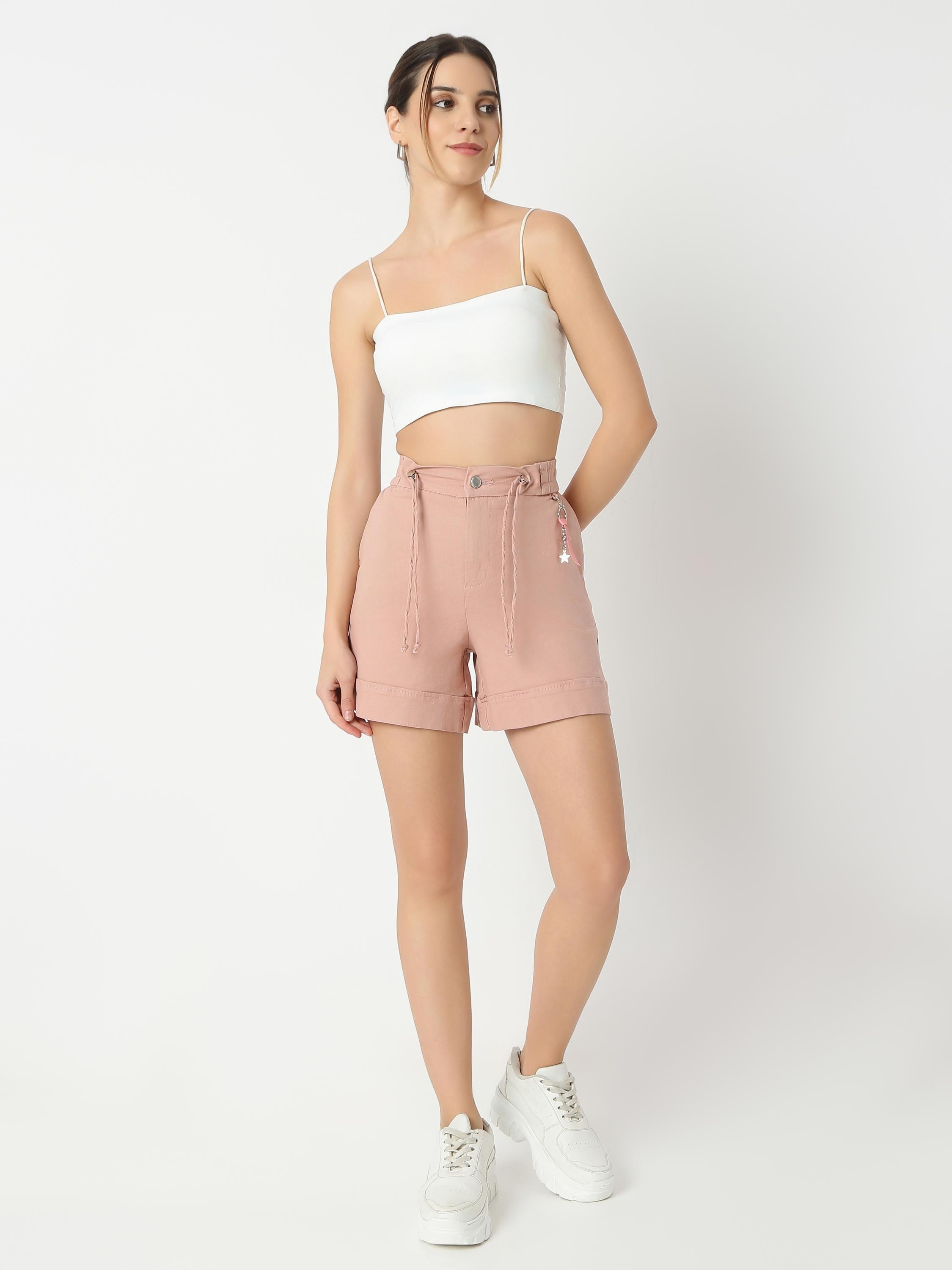 High-Waisted Paperbag Shorts with Drawstring Detail