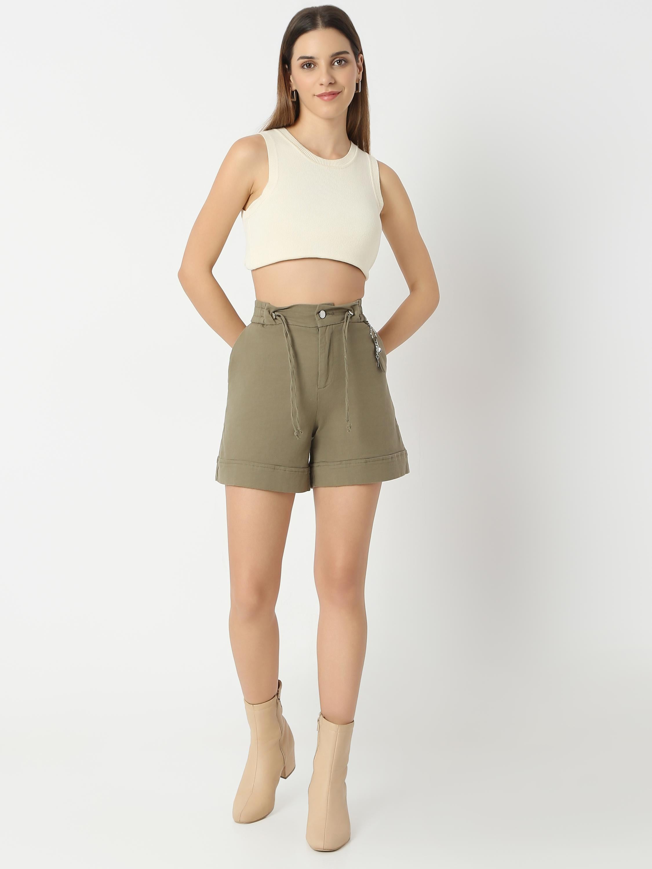 High-Waisted Paperbag Shorts with Drawstring Detail