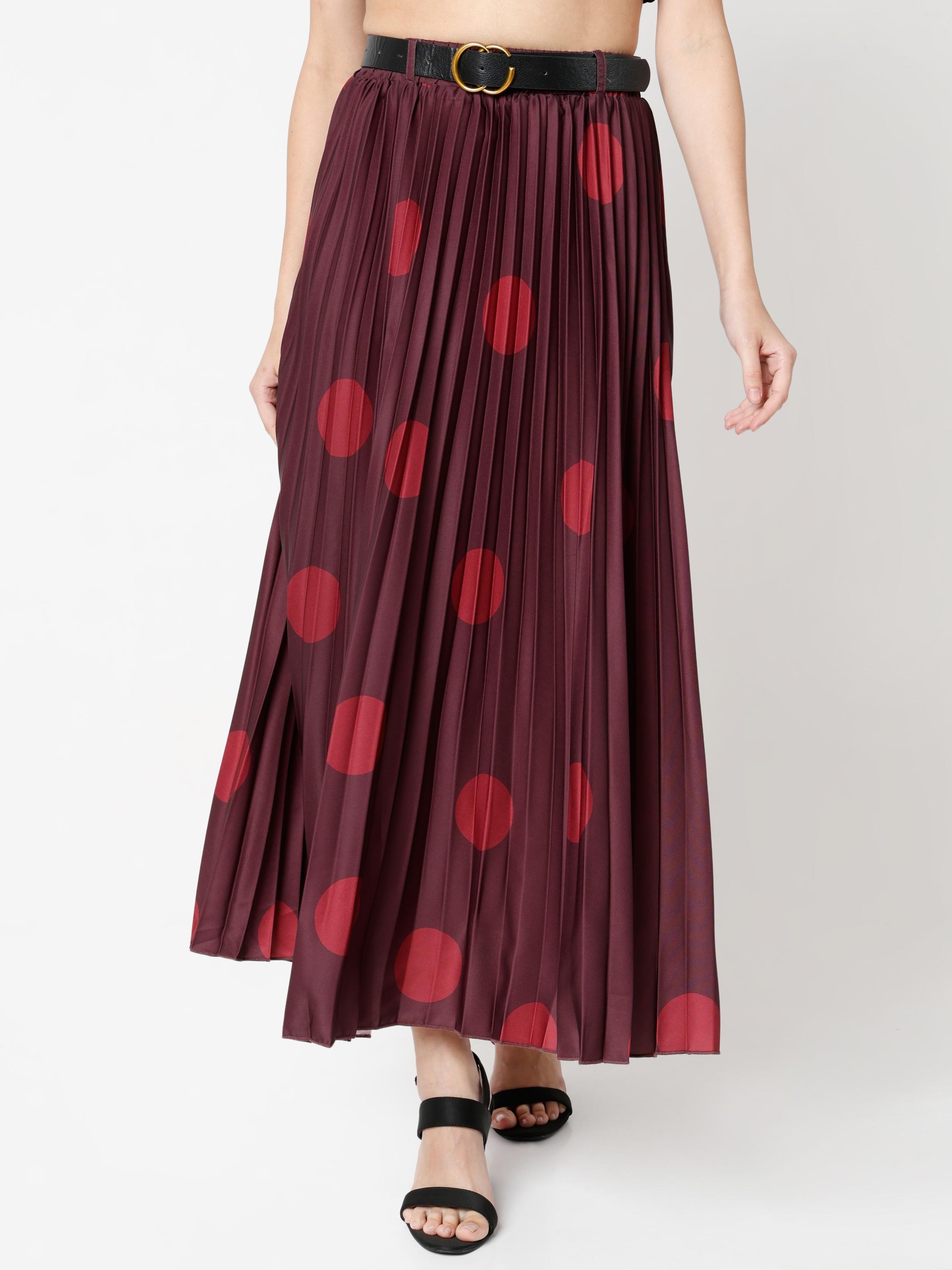 Pleated Polka Dot Pattern Maxi Skirt