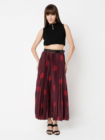 Pleated Polka Dot Pattern Maxi Skirt