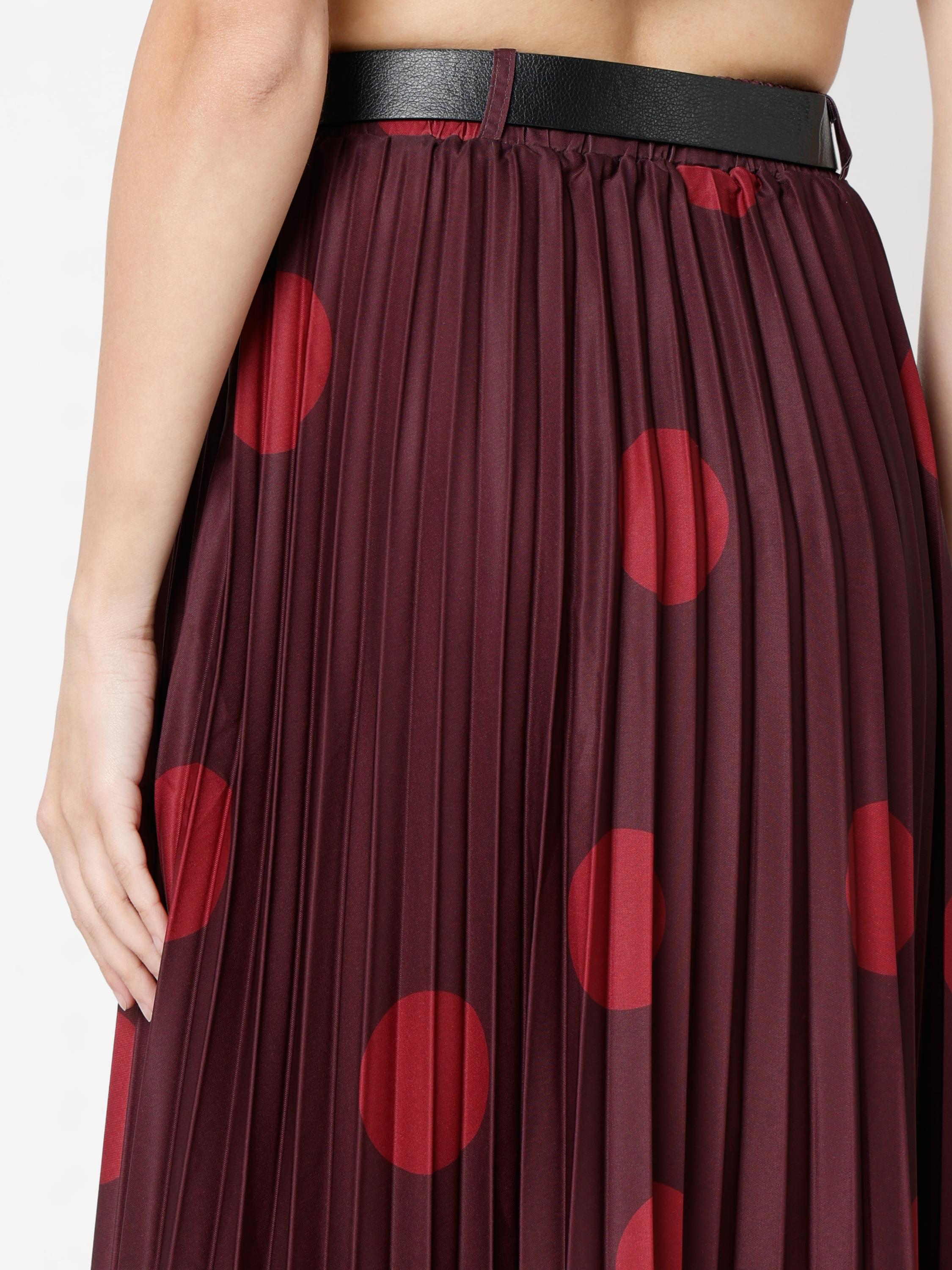 Pleated Polka Dot Pattern Maxi Skirt