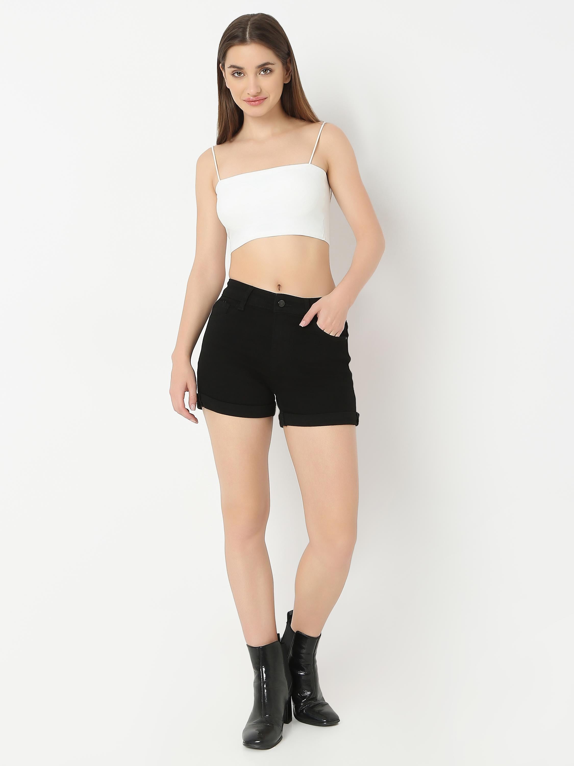 Mid-Rise Denim Shorts with Button and Zip Closure