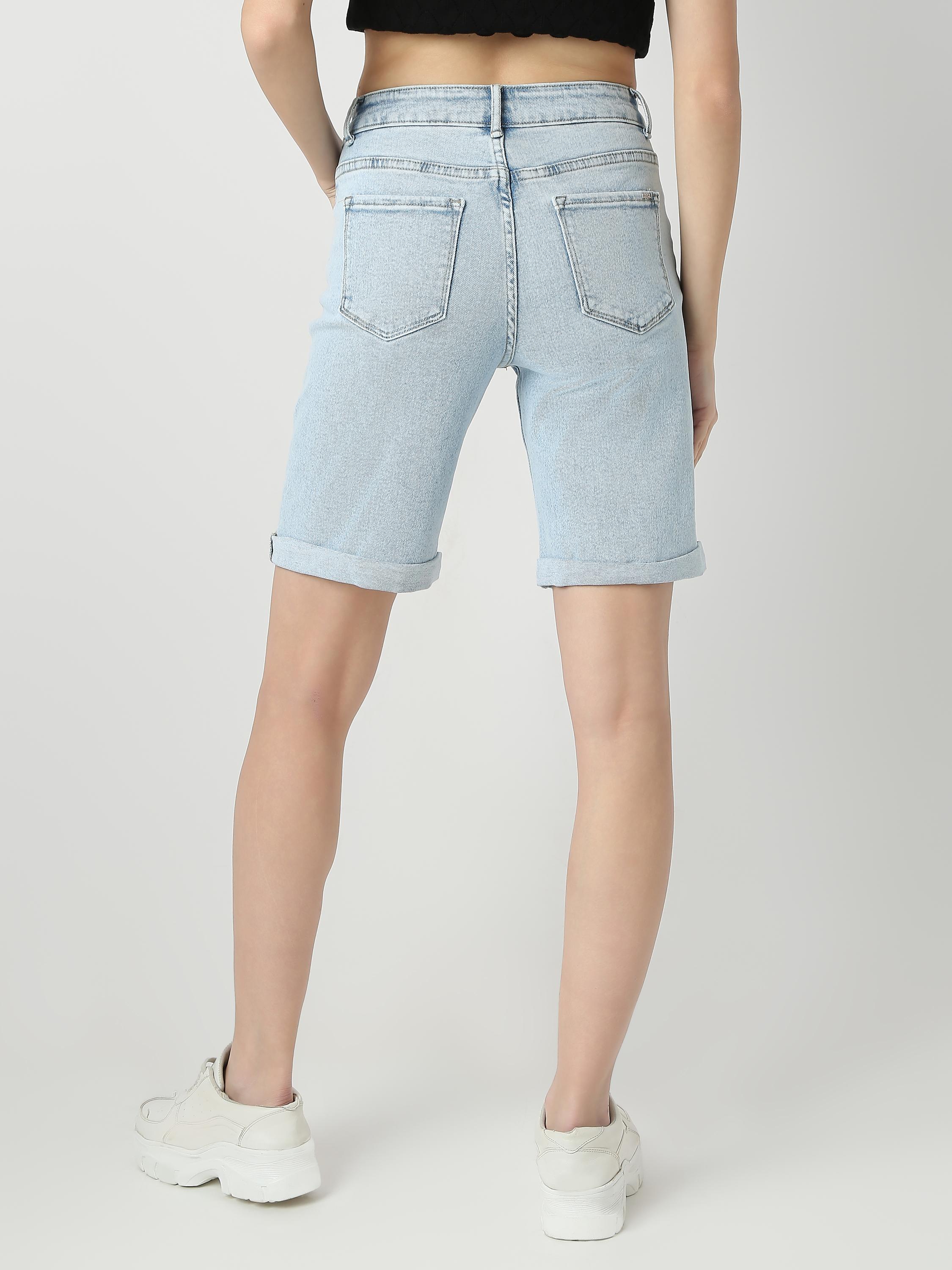 Mid-Length Denim Shorts with Rolled Hem
