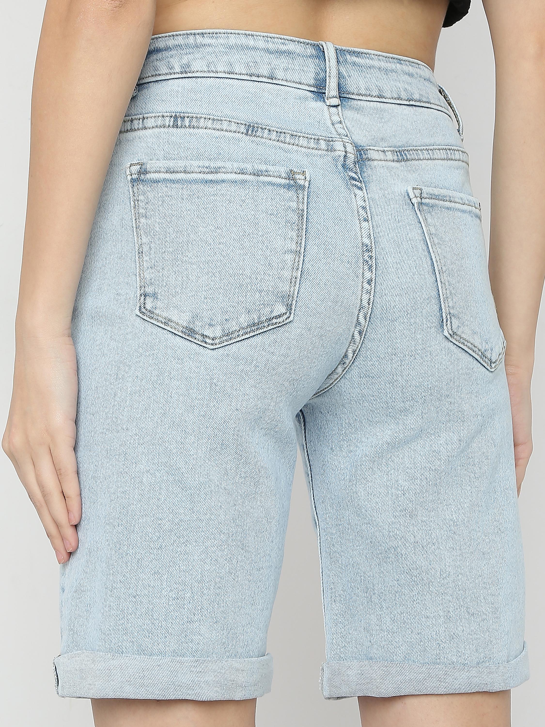 Mid-Length Denim Shorts with Rolled Hem