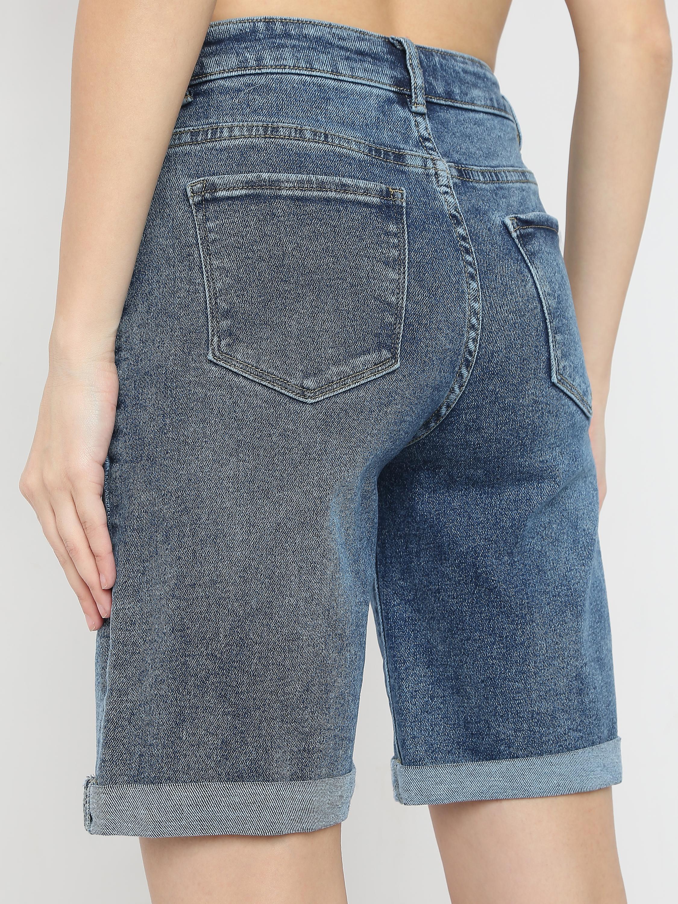 Mid-Length Denim Shorts with Rolled Hem