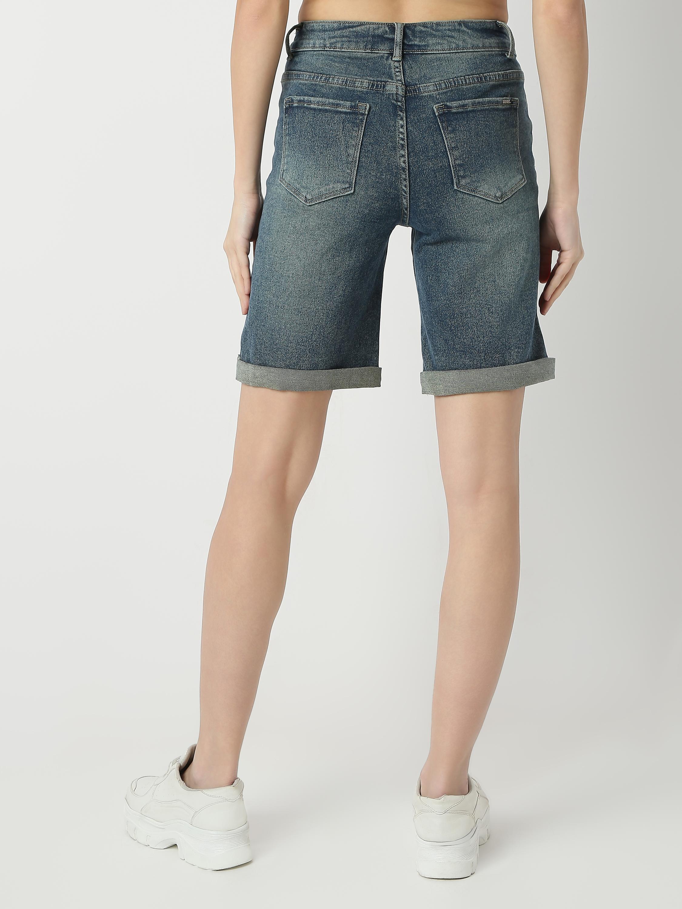 Mid-Length Denim Shorts with Rolled Hem