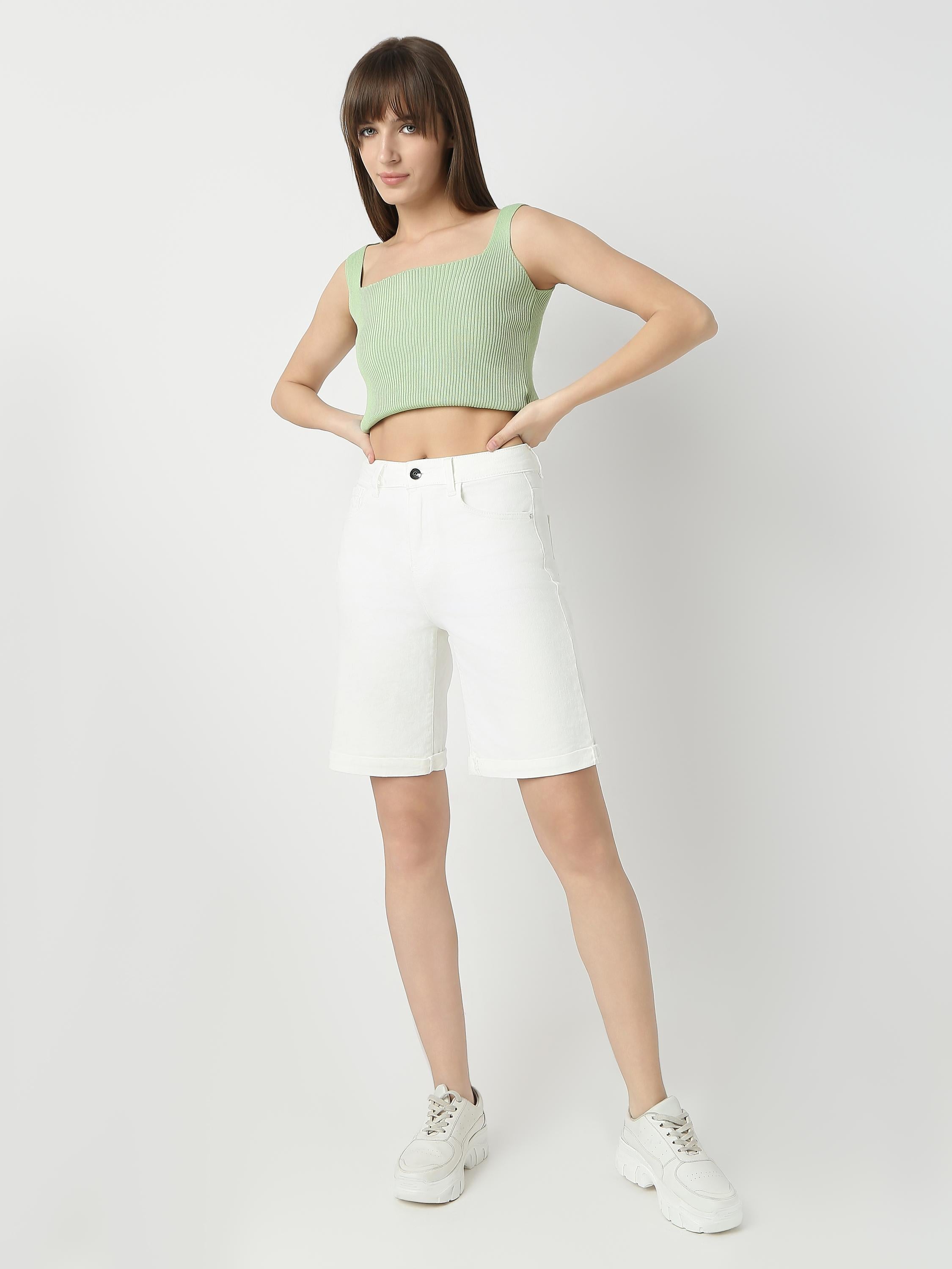 Mid-Length Denim Shorts with Rolled Hem