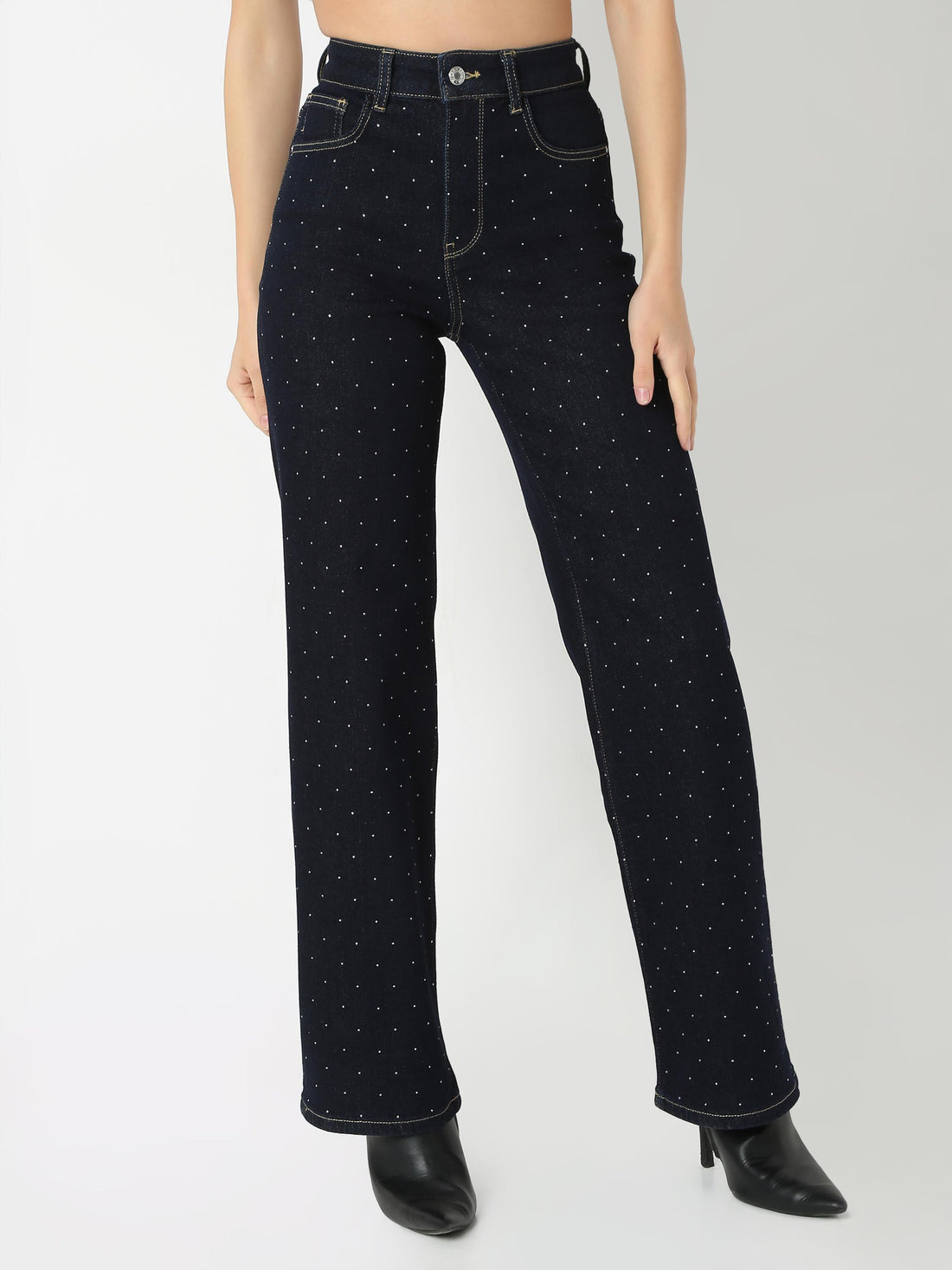 Straight Leg Denim with Fine Dot Embellishments