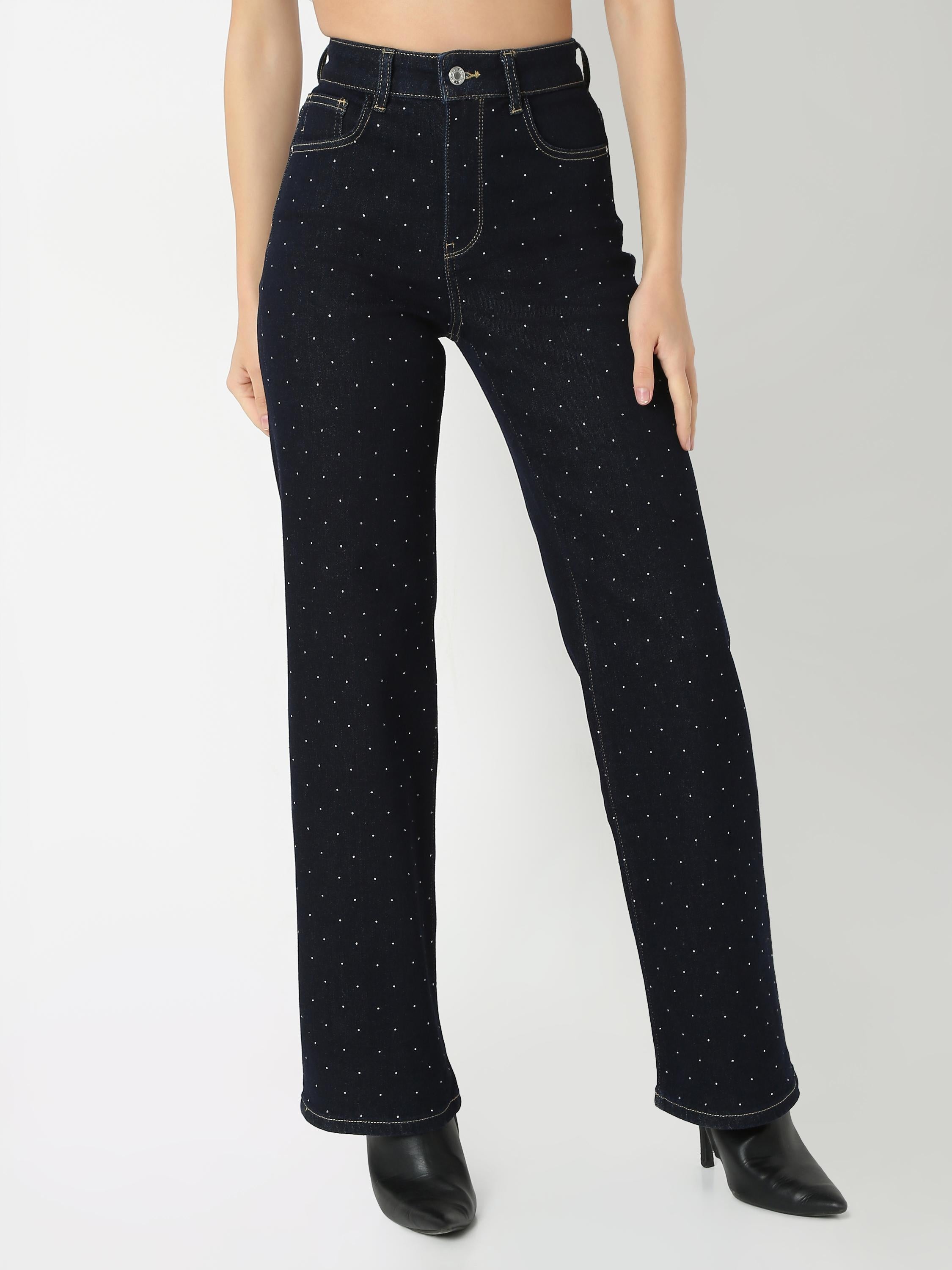 Straight Leg Denim with Fine Dot Embellishments