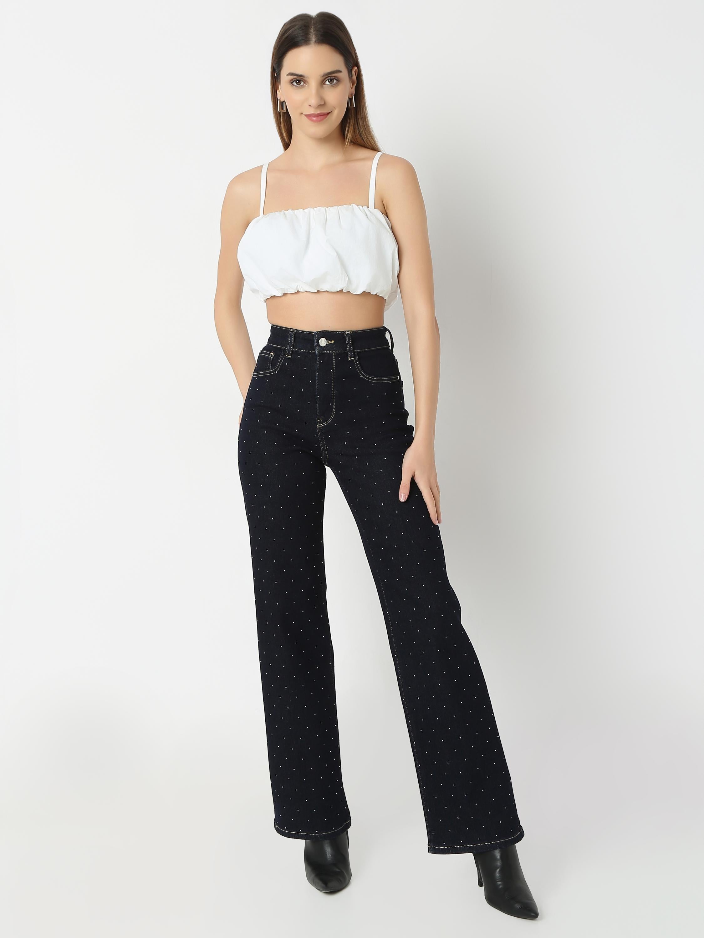 Straight Leg Denim with Fine Dot Embellishments