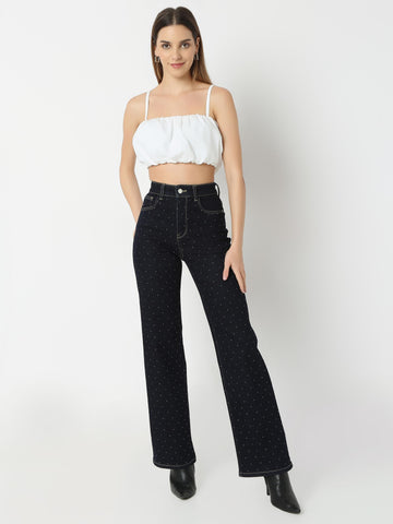Straight Leg Denim with Fine Dot Embellishments